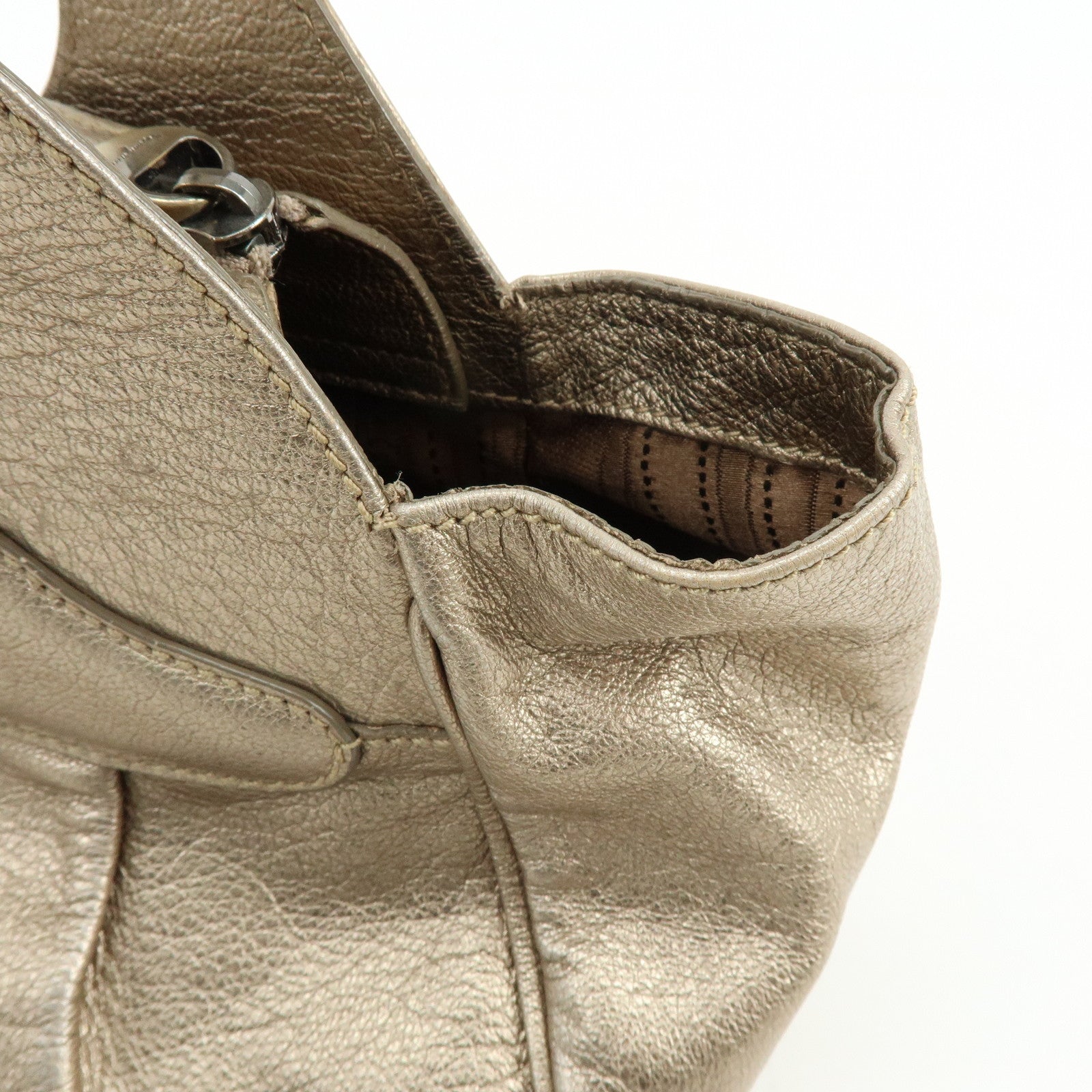 Ferragamo Gancini Leather Shoulder Bag Hand Bag Champagne Gold