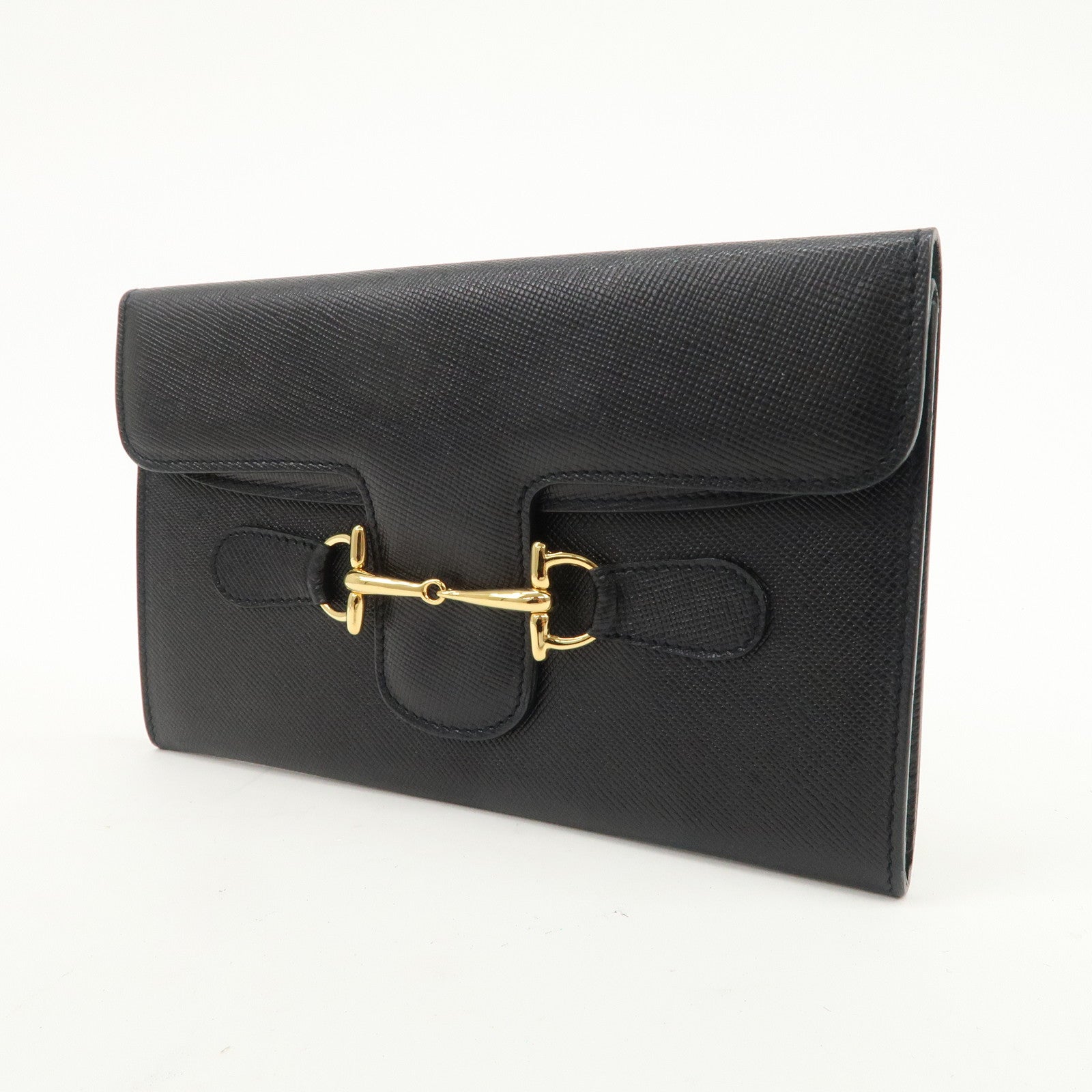 GUCCI Horsebit Leather Long Wallet Black Gold 030.001.0793