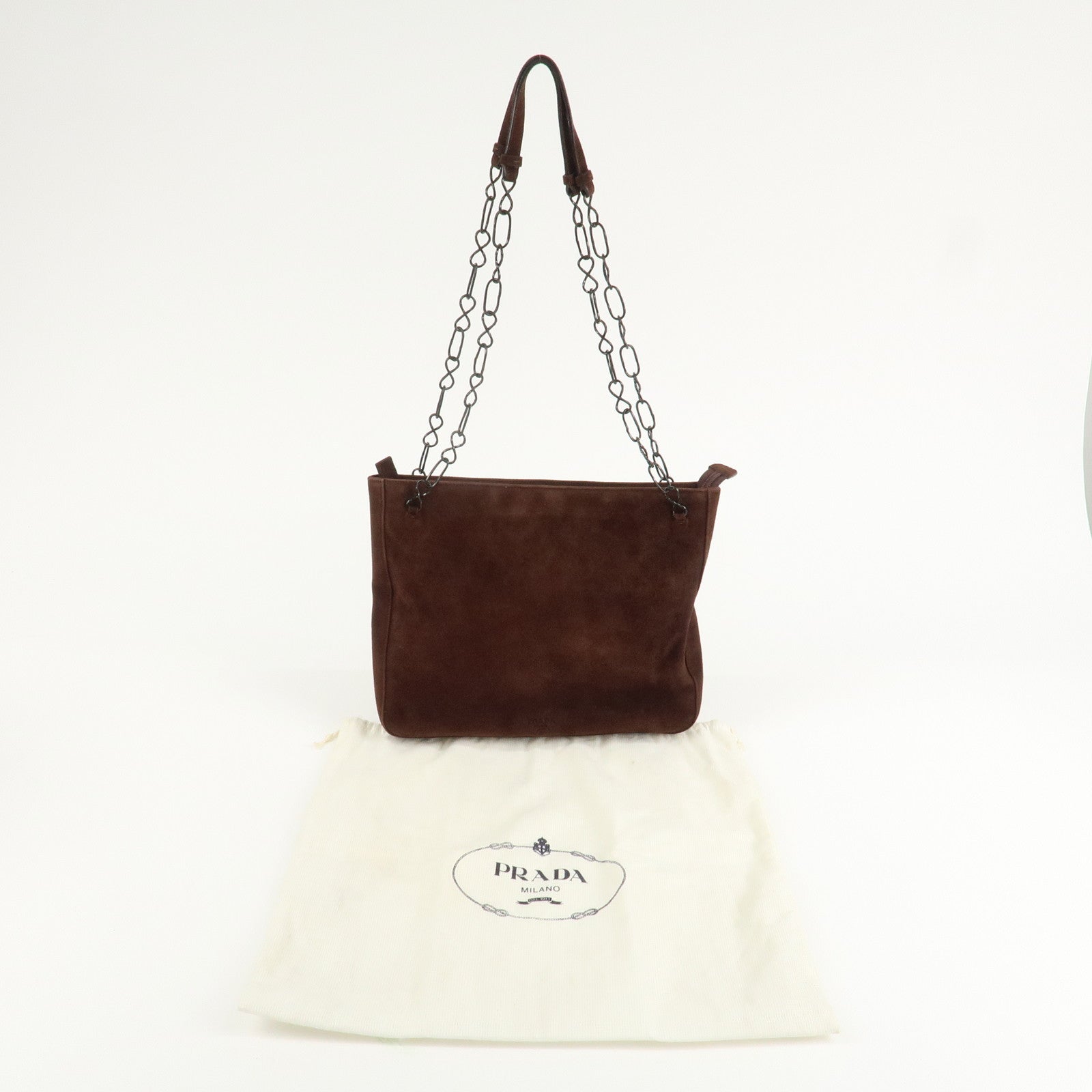 PRADA Suede Leather Chain Shoulder Bag Hand Bag Brown