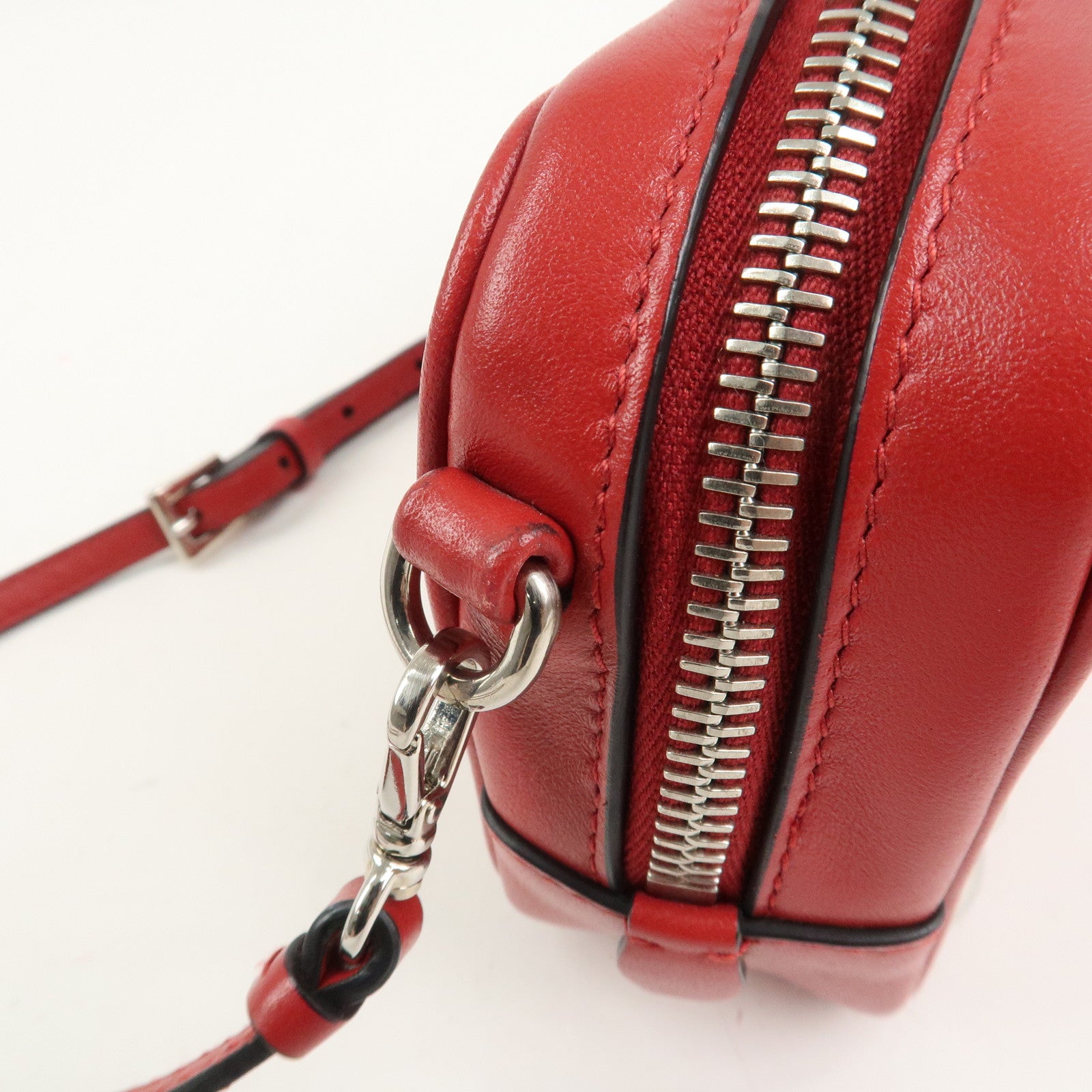 PRADA Logo Leather Mini Shoulder Bag Camera Bag Studs Red 1N1674