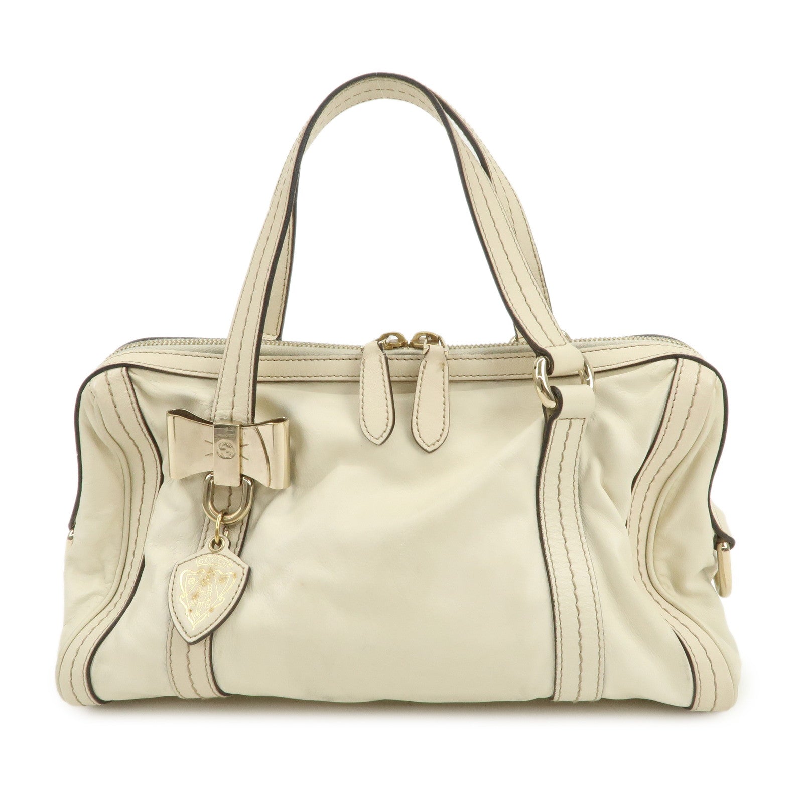 GUCCI Historia Interlocking G Leather Mini Boston Bag Ivory 181487