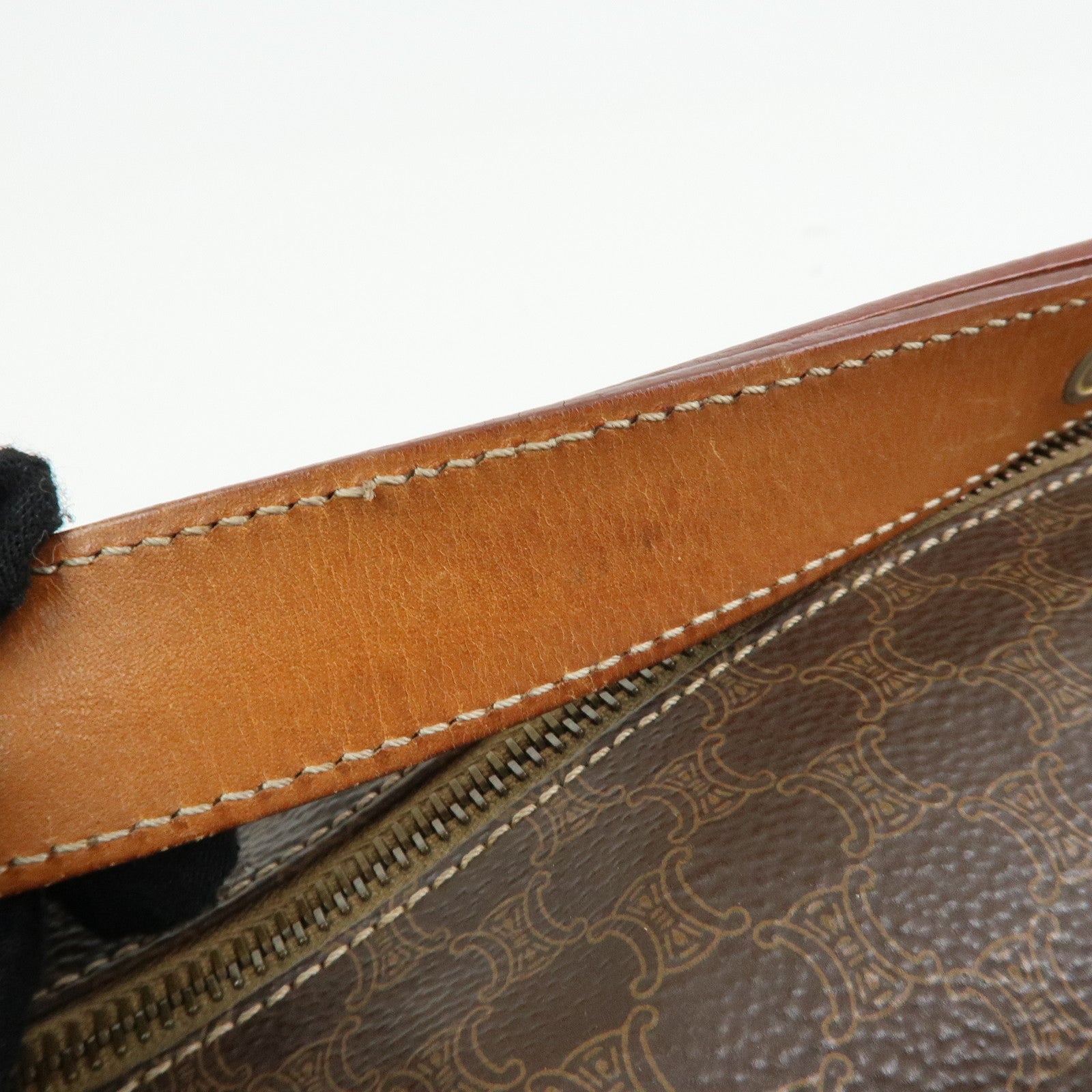 CELINE Macadam PVC Leather Hand Bag Pouch Brown