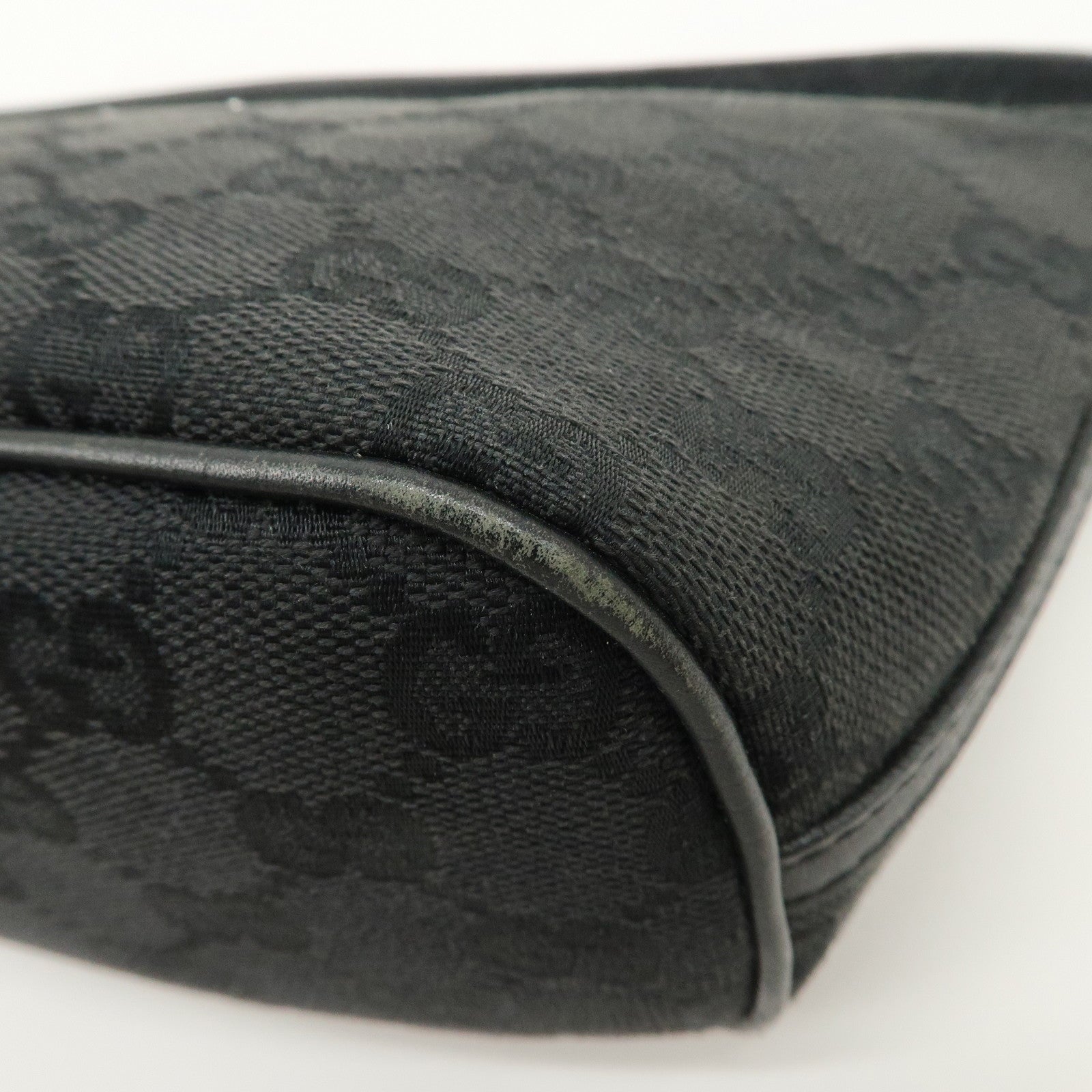 GUCCI Logo GG Canvas Leather Boat Bag Hand Bag Black 07198