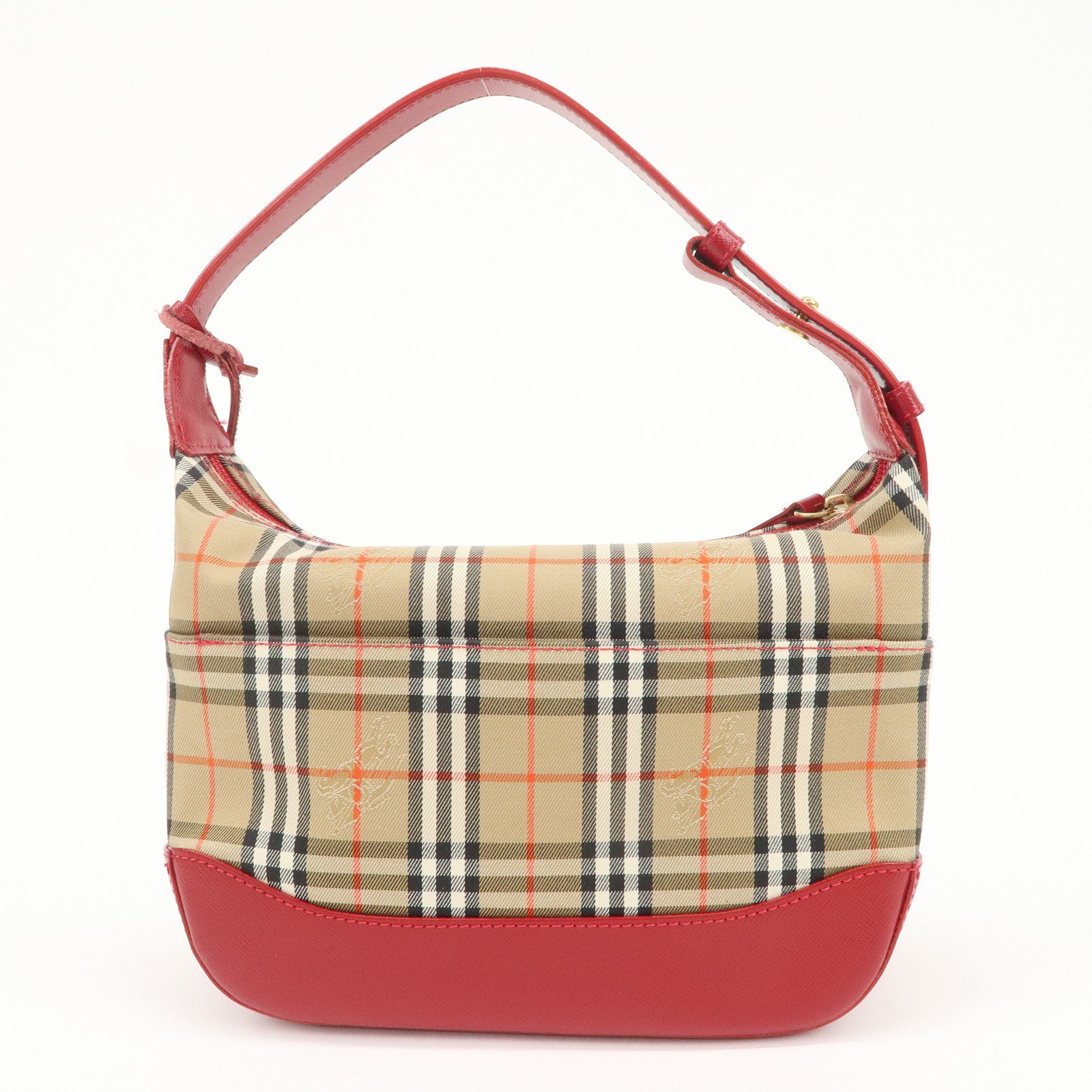 BURBERRY Nova Plaid Canvas Leather Hand Bag Shoulder Bag Beige Red