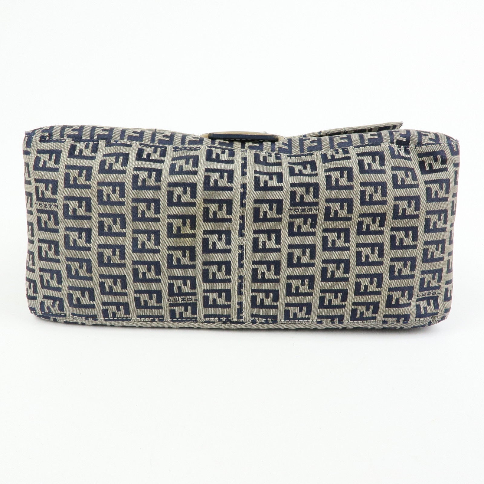 FENDI Mamma Baguette Zucchino Canvas Shoulder Bag Navy 26325