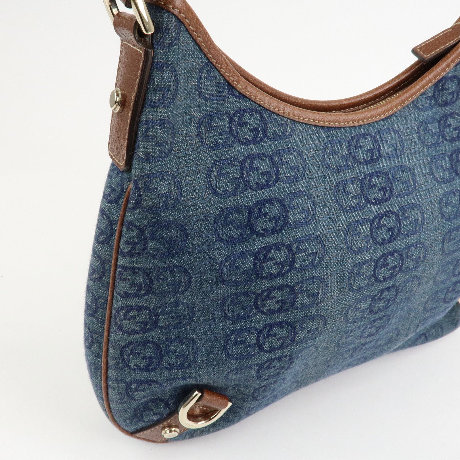 GUCCI Interlocking G Abbey GG Denim Shoulder Bag Brown Denim 130738