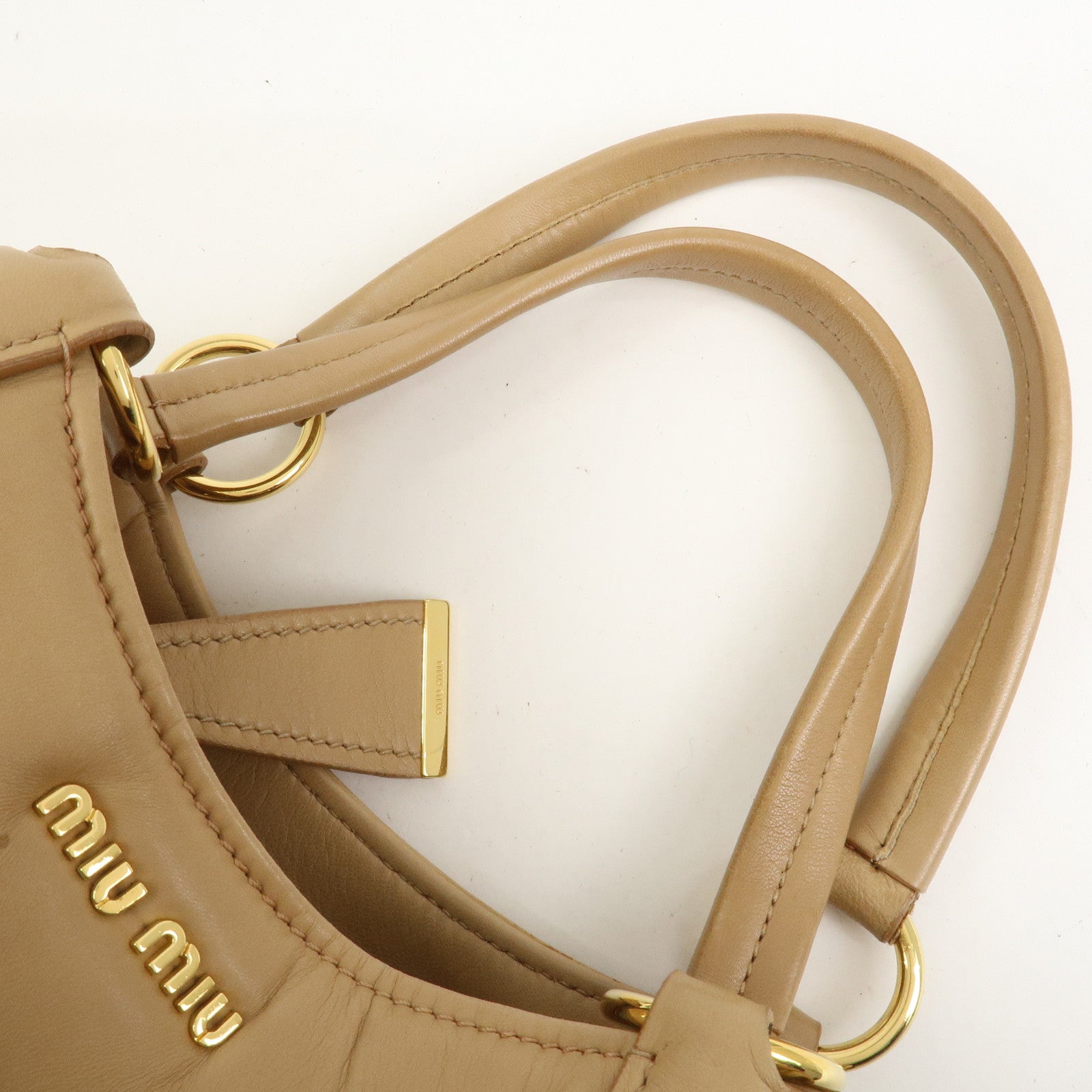 MIU MIU Logo Leather Shoulder Bag Hand Bag Light Brown RR1378