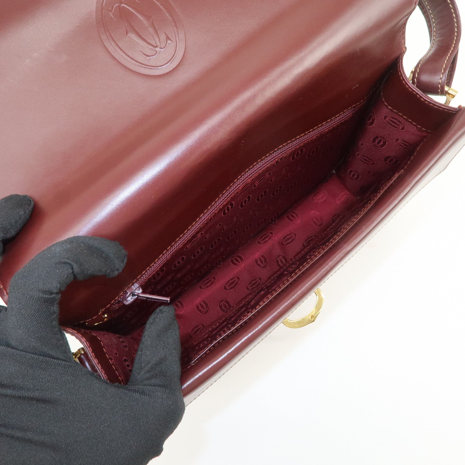 Cartier Must de Cartier Leather Shoulder Bag Hand Bag Bordeaux