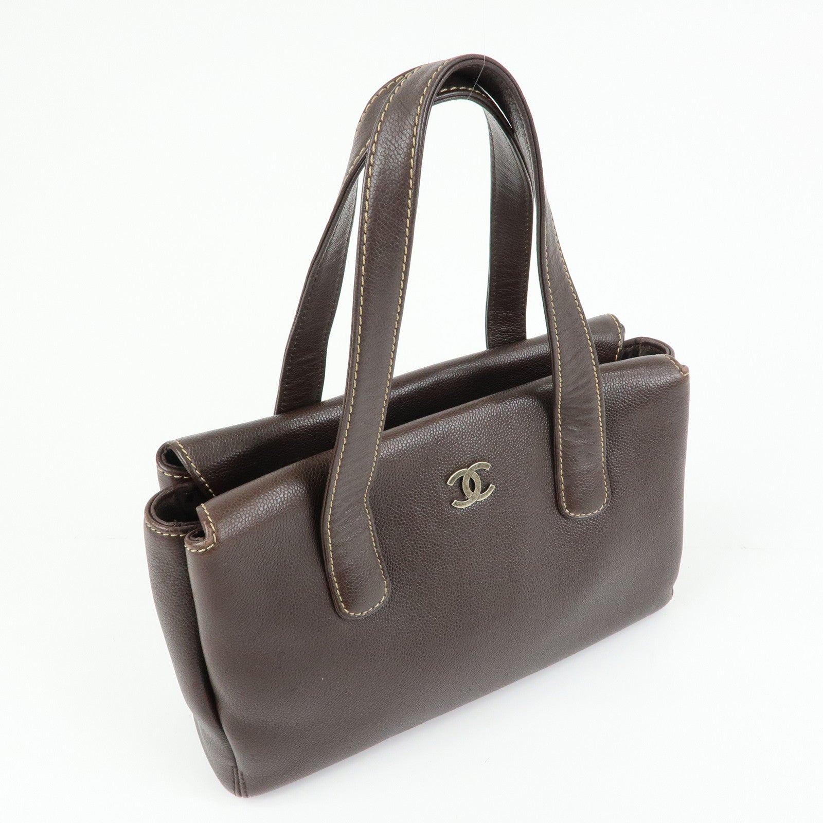 CHANEL COCO Mark Caviarskin Tote Bag Hand Bag Shoulder Bag Brown