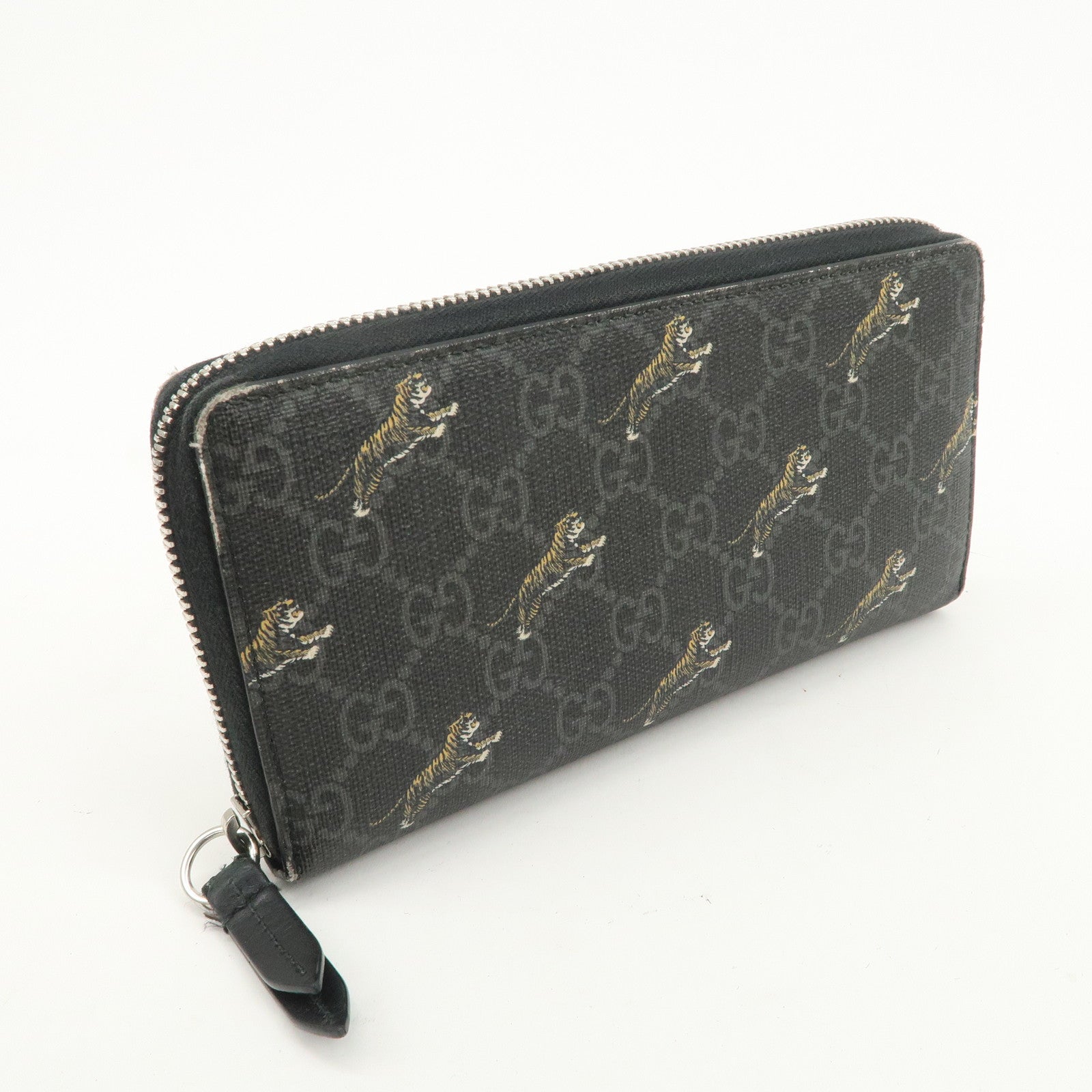GUCCI Tiger Motif GG Supreme PVC Leather Round Zippy Wallet 575135