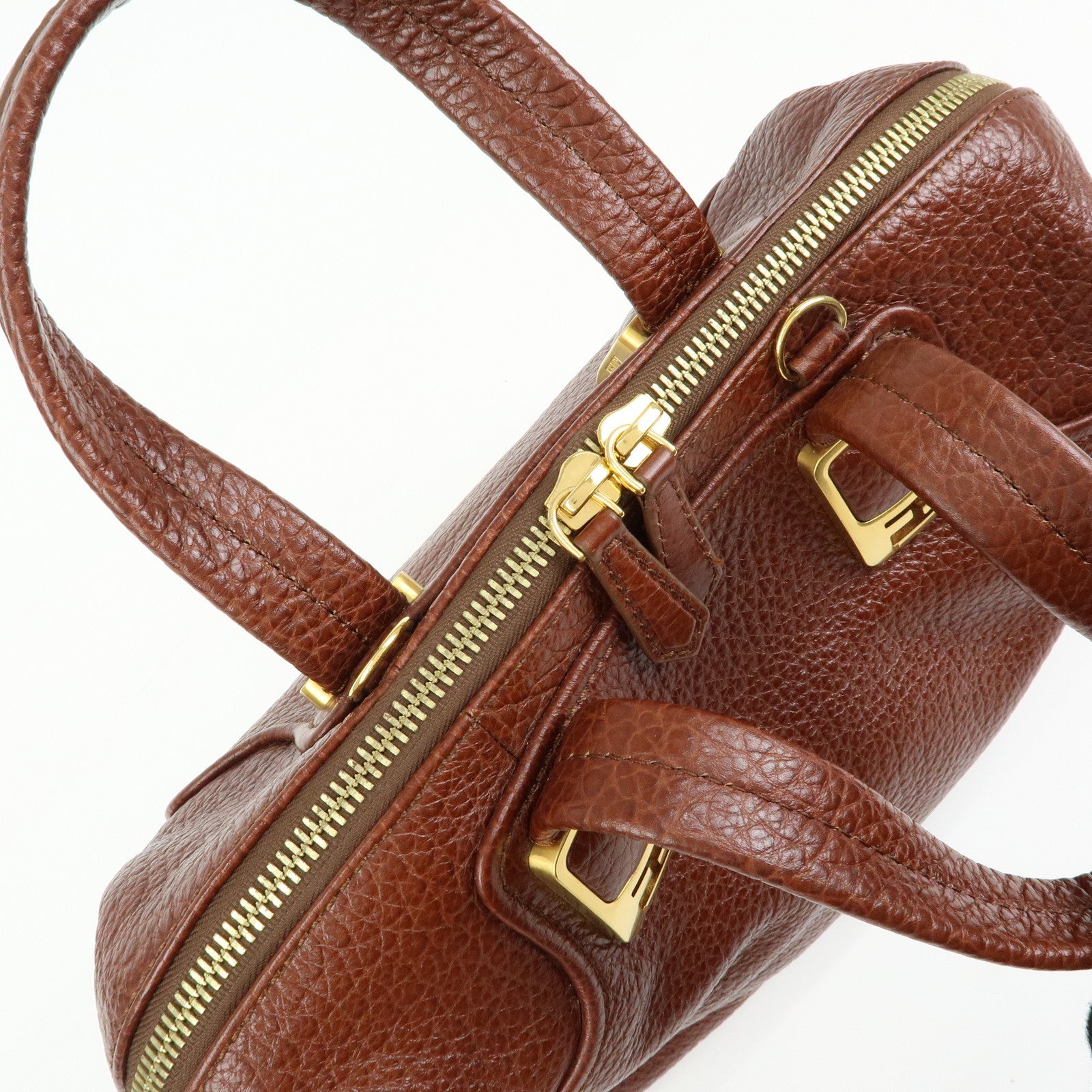 FENDI Leather 2Way Bag Hand Bag Shoulder Bag Brown 8BL114