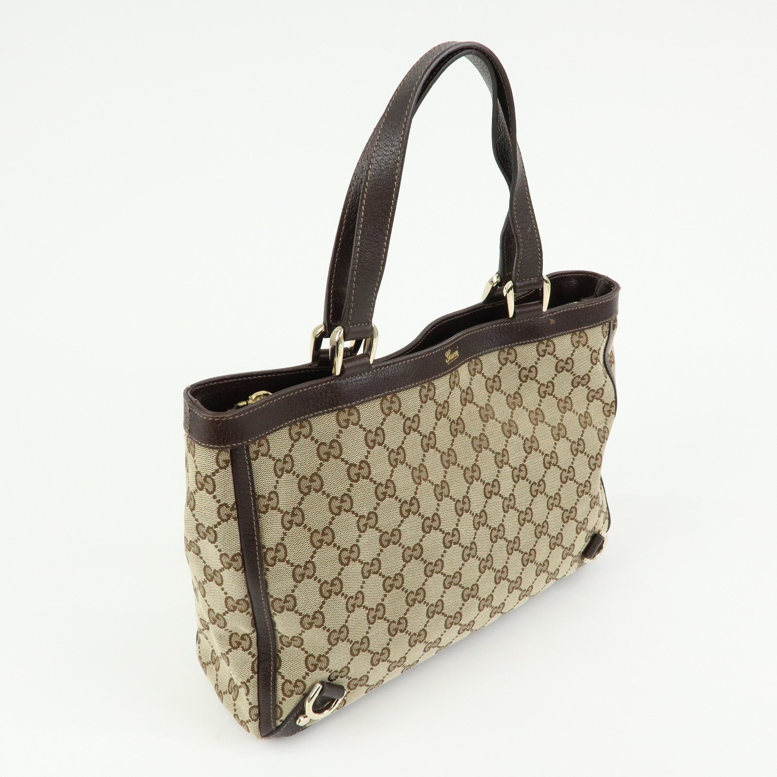 GUCCI GG Canvas Leather Tote Bag Shoulder Bag Beige Brown 170004