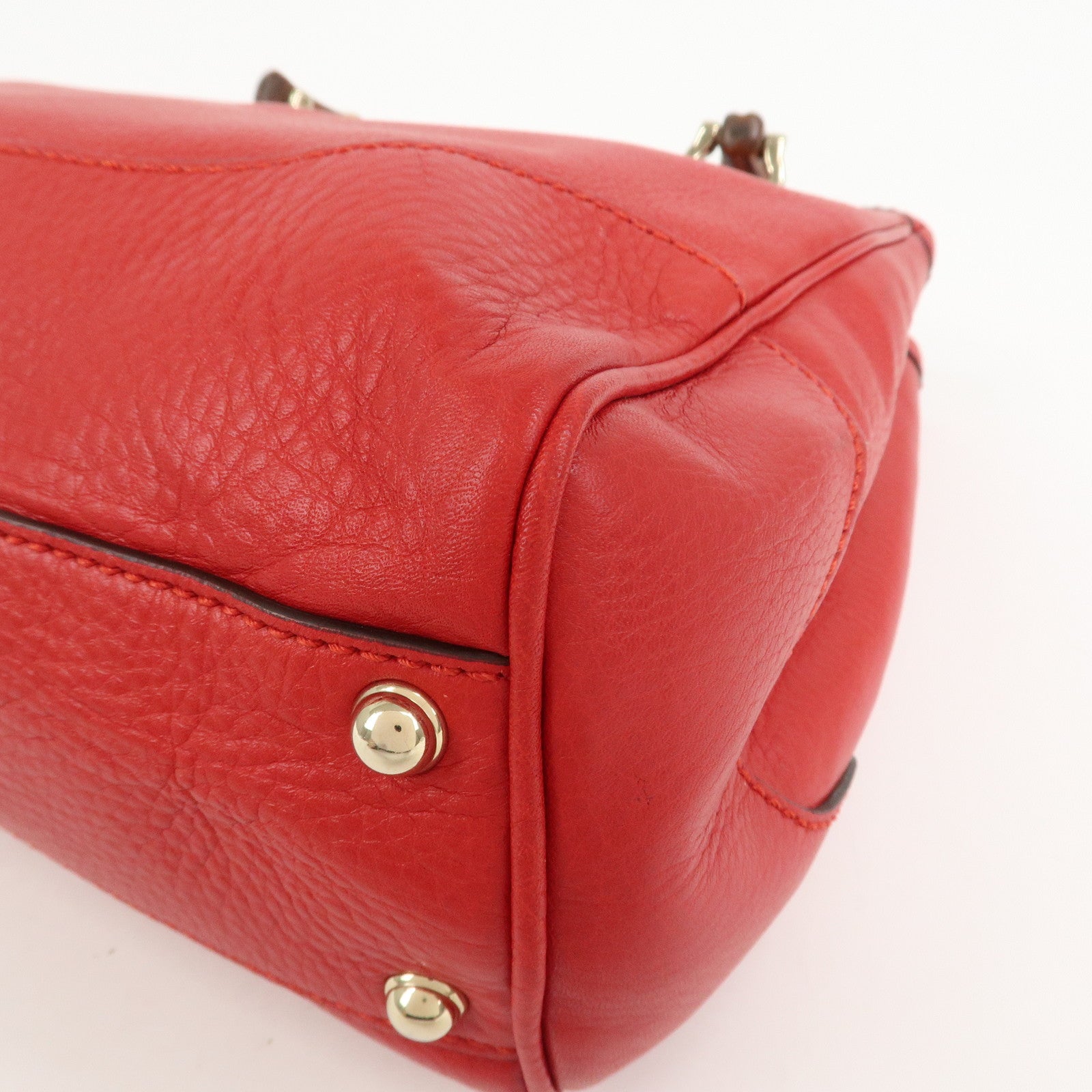 GUCCI Bamboo Leather 2Way Shoulder Bag Hand Bag Red 308360