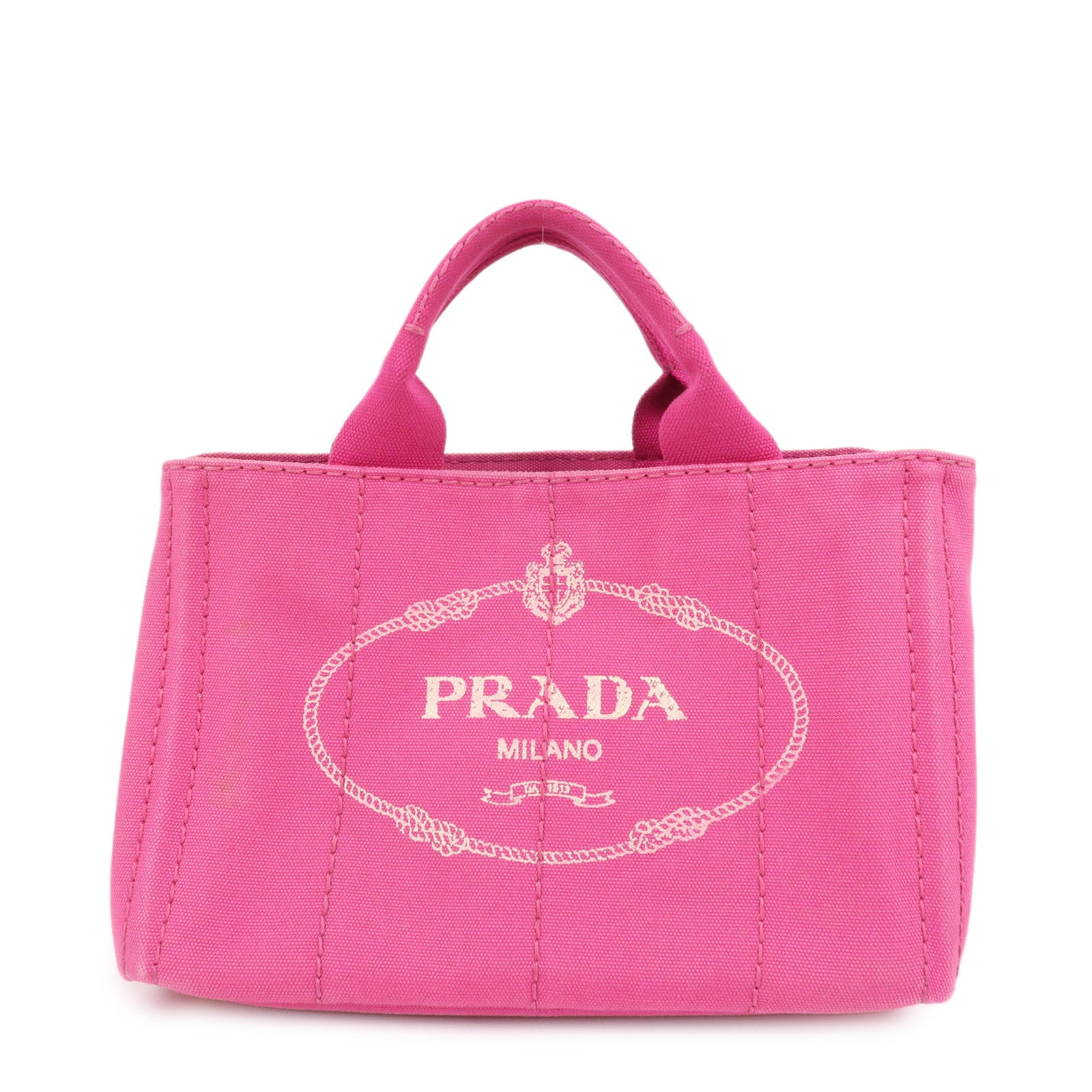 PRADA Logo Canapa Mini Canvas Hand Bag Tote Bag Pink BN2439