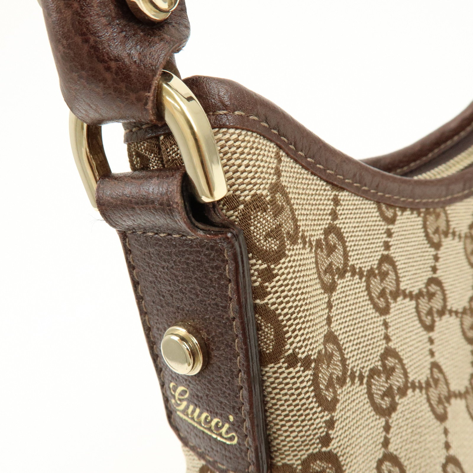 GUCCI Abbey GG Canvas Leather Shoulder Bag Beige Brown 130738
