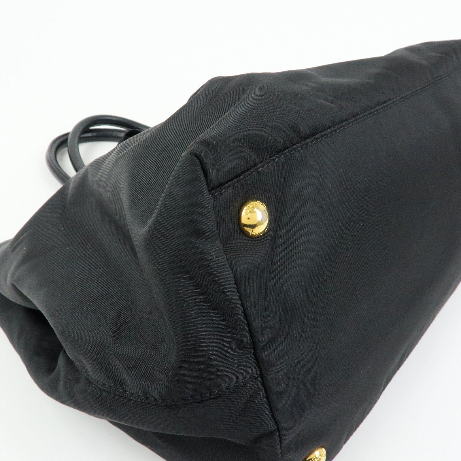 PRADA Nylon Leather Ribbon Hand Bag Tote Bag Black BN1601