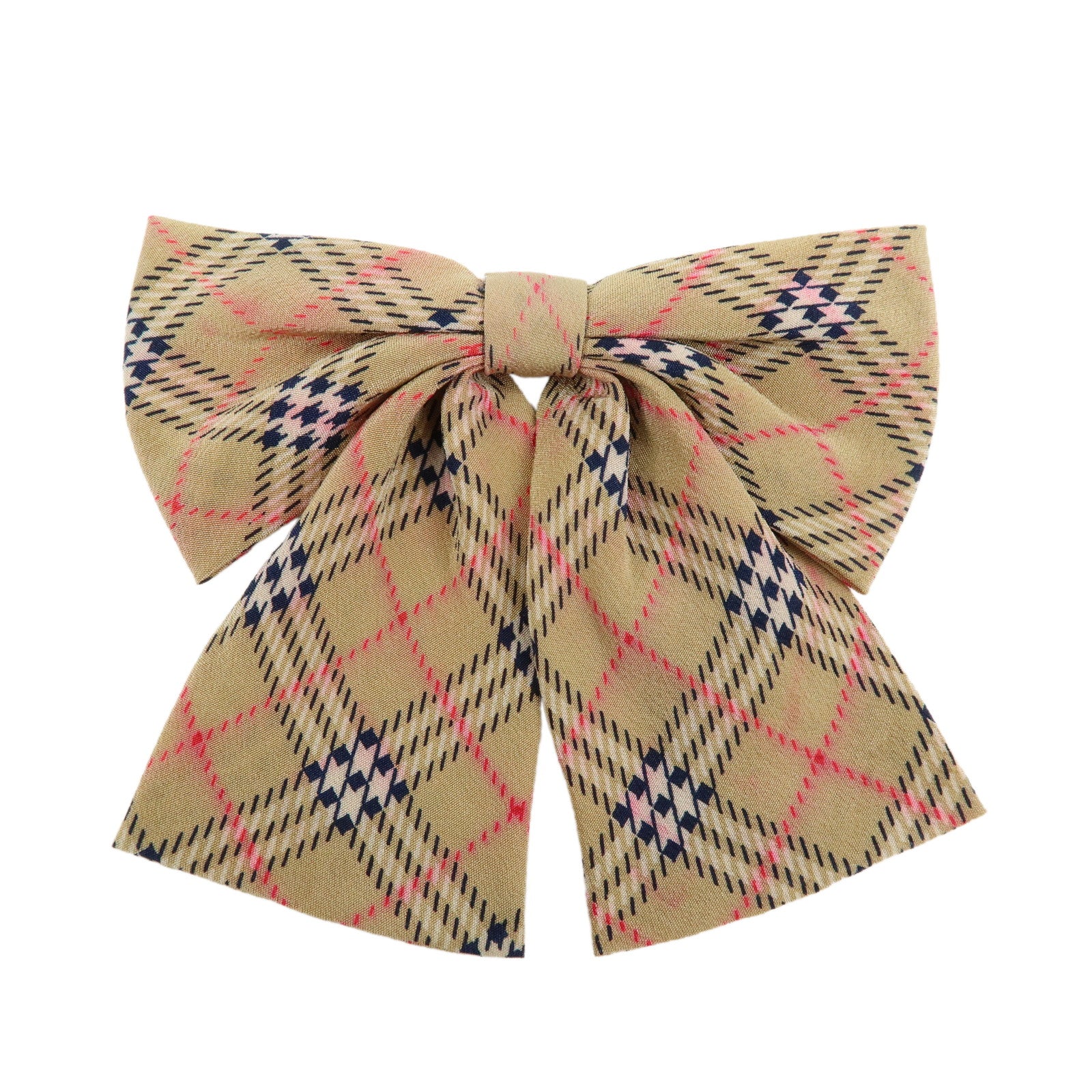 BURBERRY Nova Plaid Ribbon Silk 100% Metal Brooch Beige