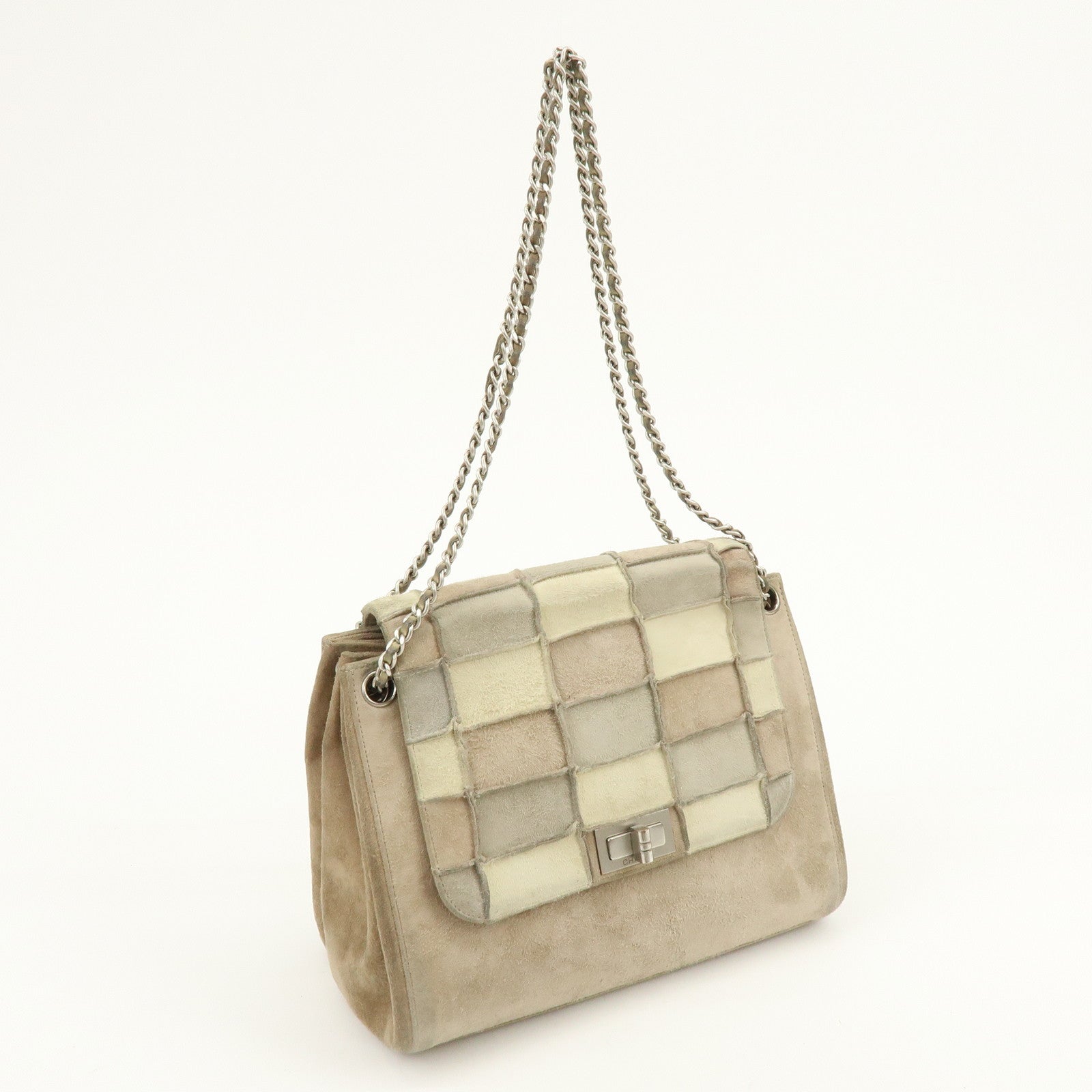 CHANEL Chocolate Bar Chanel 2.55 Suede Chain Shoulder Bag Beige