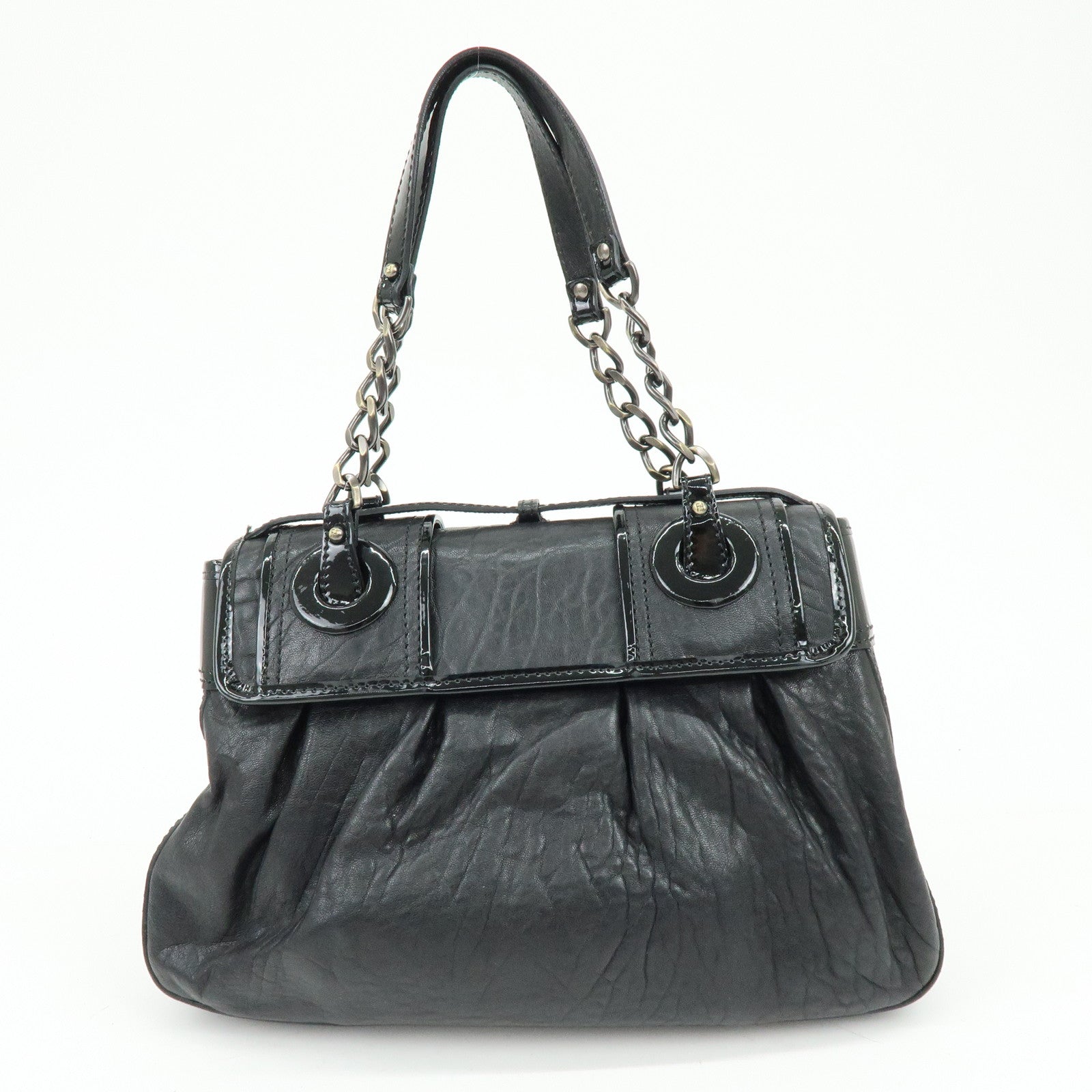 FENDI Patent Leather Chain Shoulder Bag Hand Bag Black 8BN165