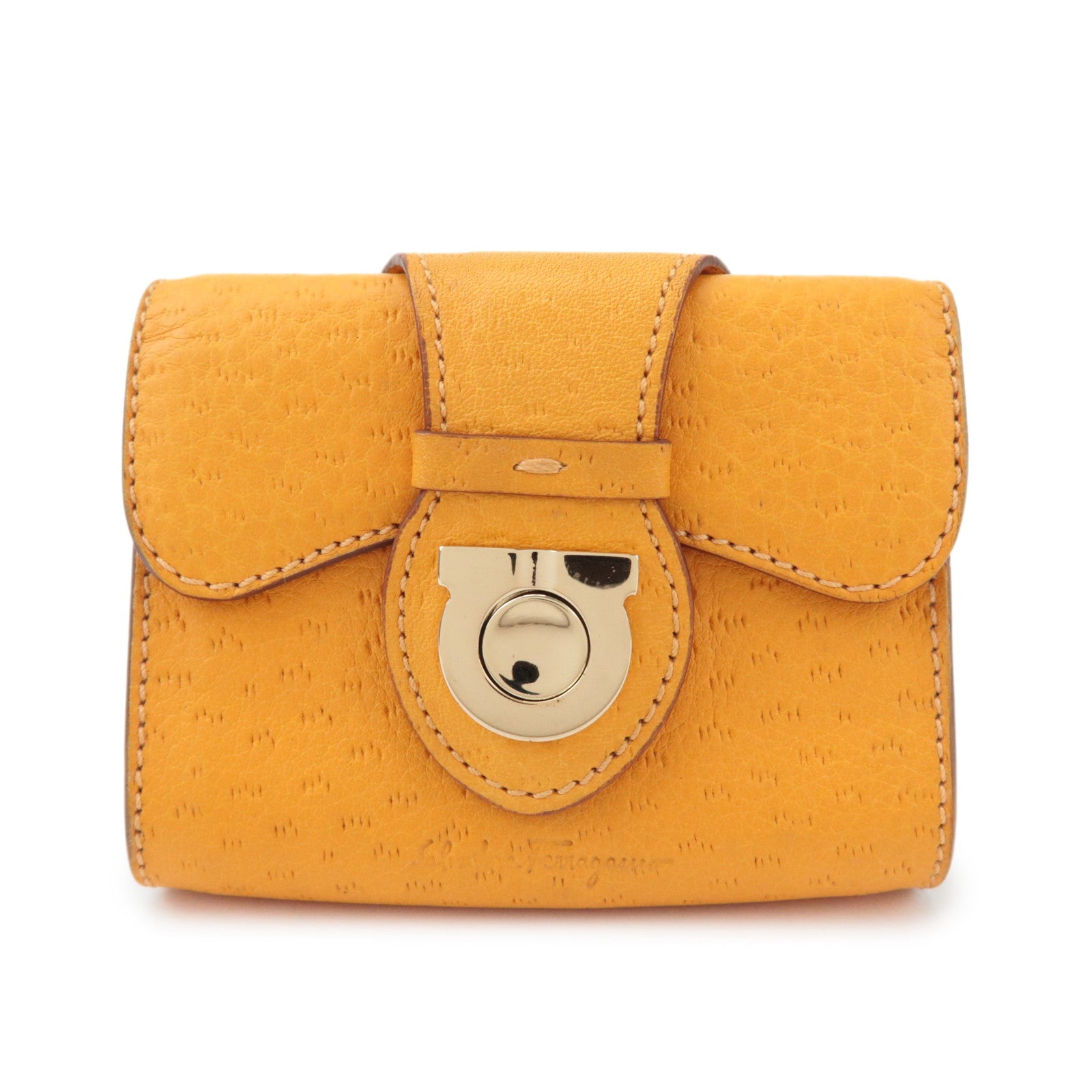 Ferragamo Gancini Leather Coin Case Coin Purse Key Case Orange