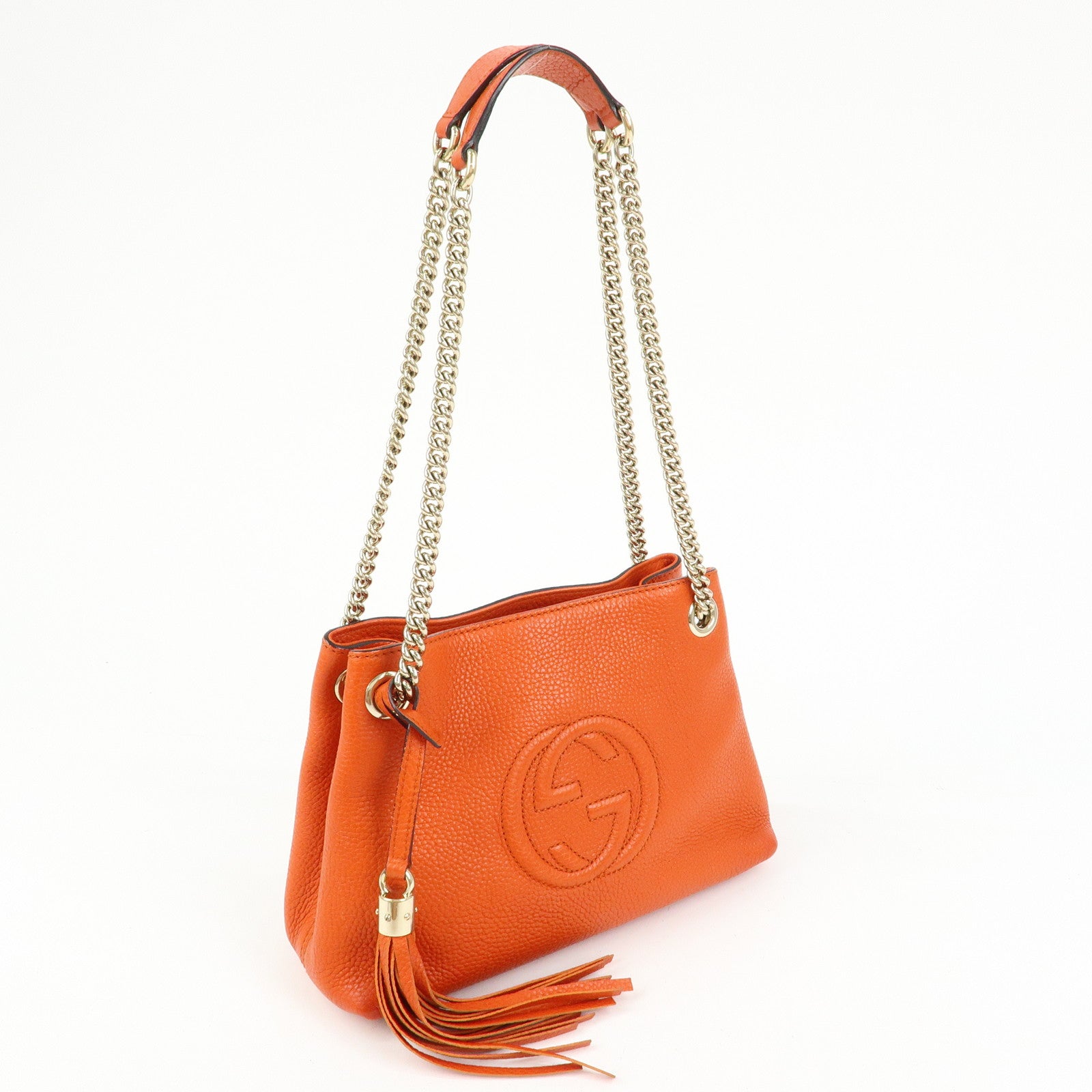 GUCCI SOHO Leather Tassel Chain Shoulder Bag Orange 387043