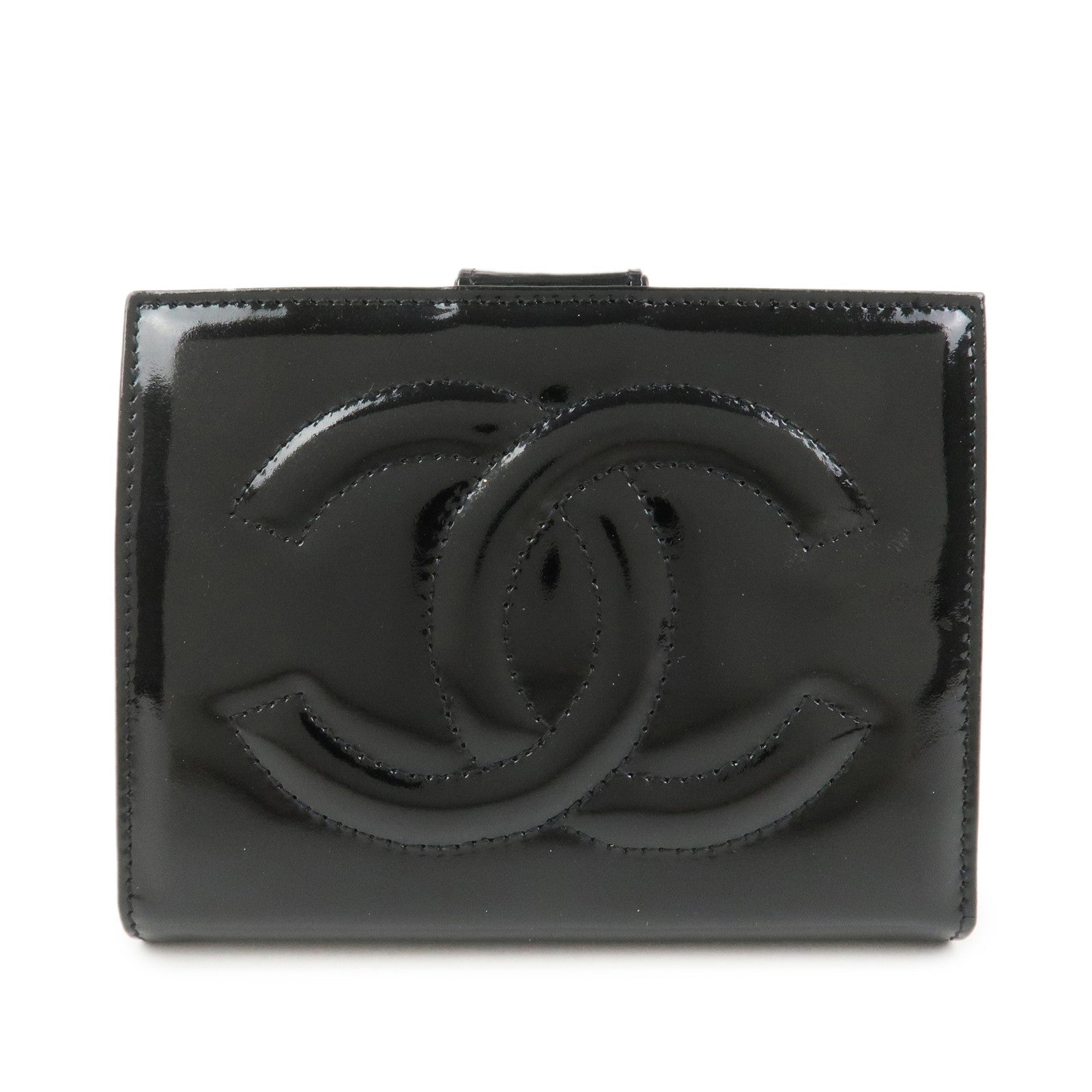 CHANEL COCO Mark Patent Leather Bi-fold Small Wallet Black A13497