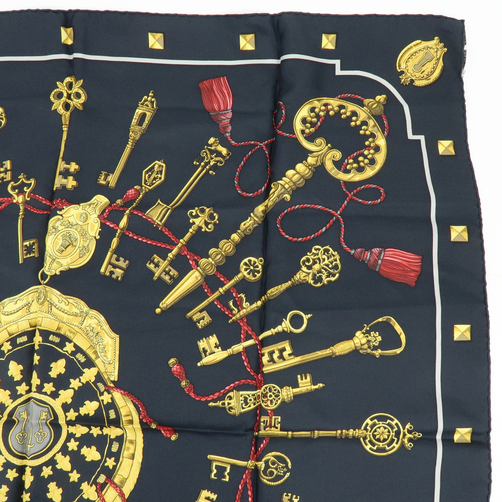 HERMES Carre 90 Silk 100% Scarf LES CLES THE KEYS RARE Black