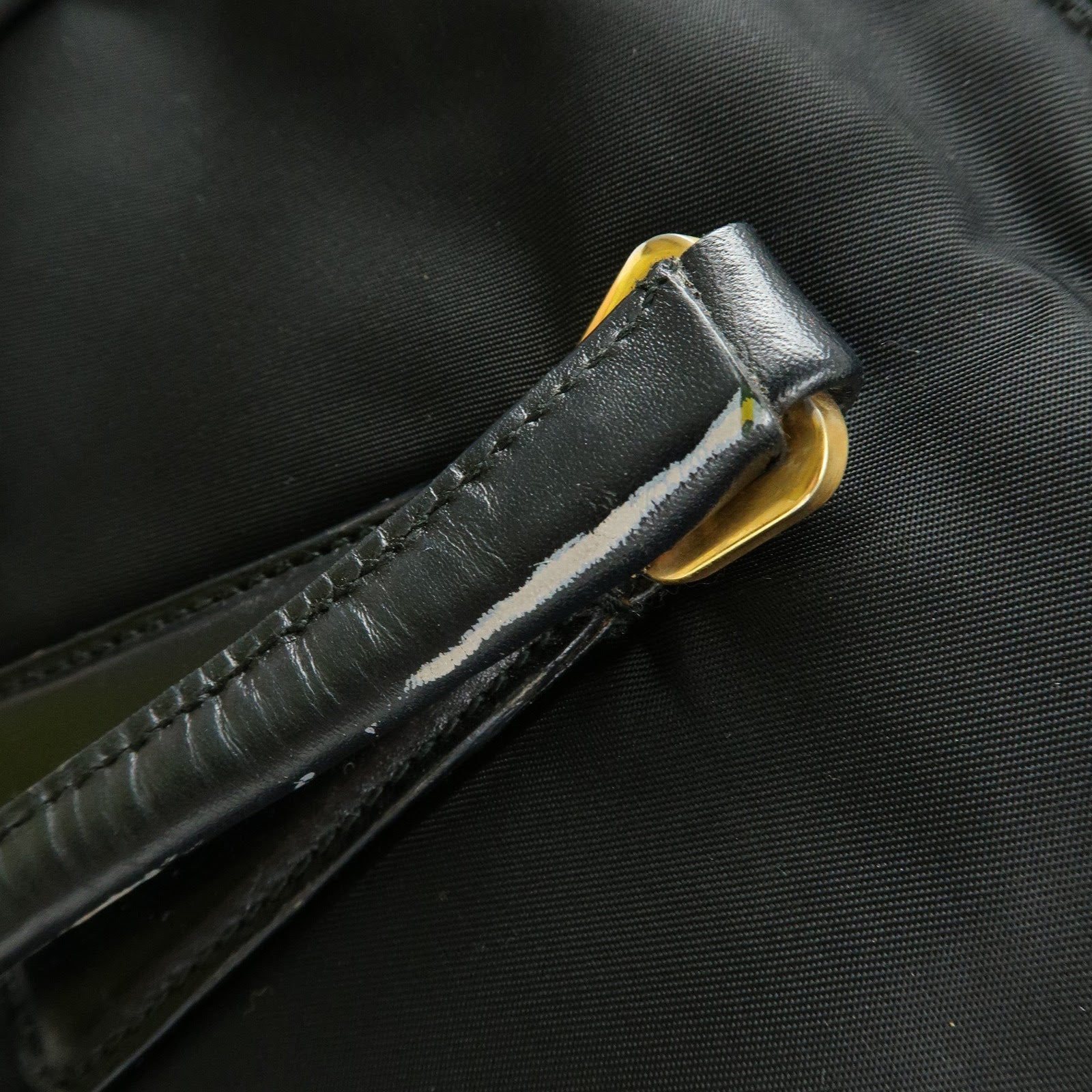 PRADA Triangle Logo Nylon Leather Hand Bag Tote Shoulder Bag Black