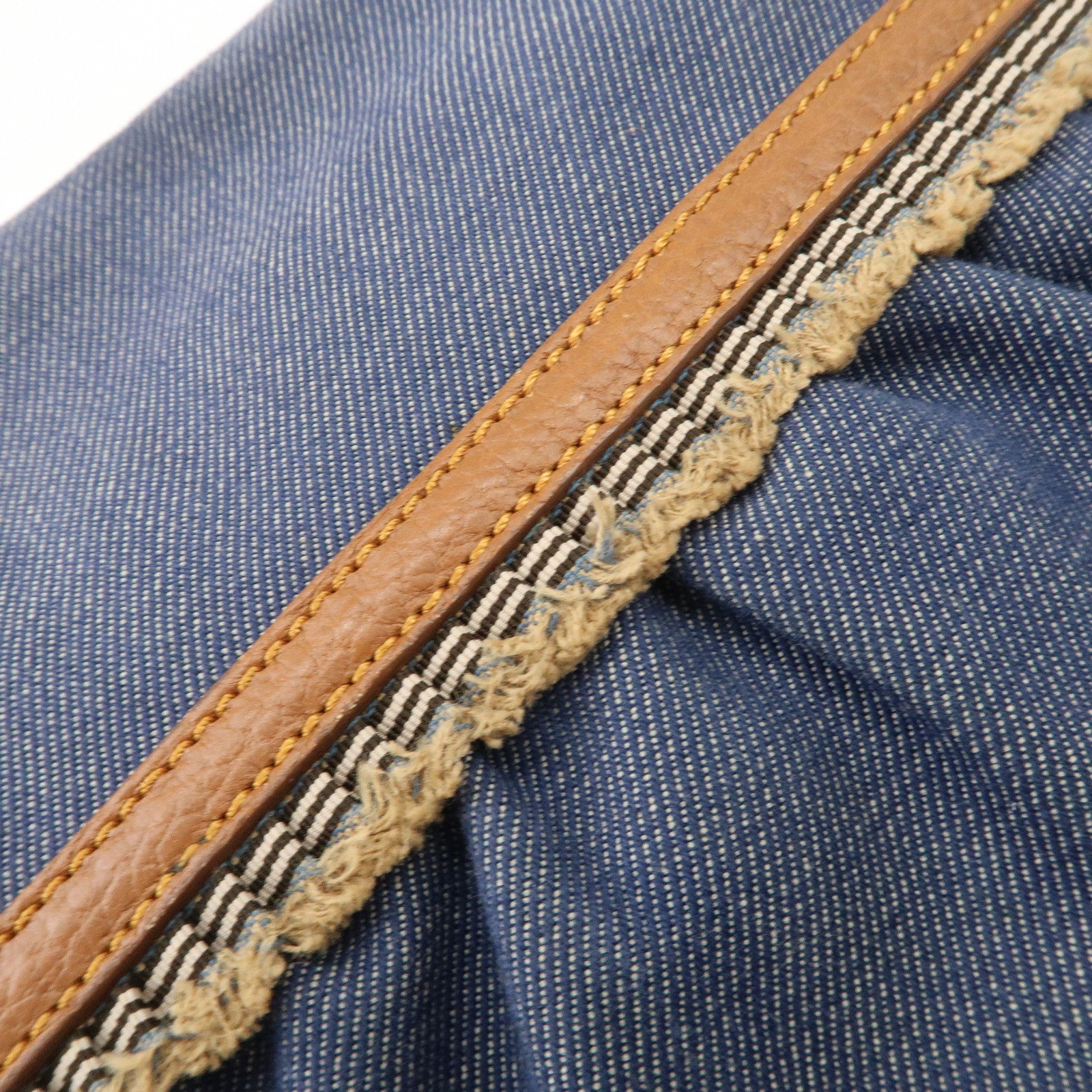 FENDI Denim Leather Shoulder Bag Hand Bag Indigo Brown 8BR445 Used