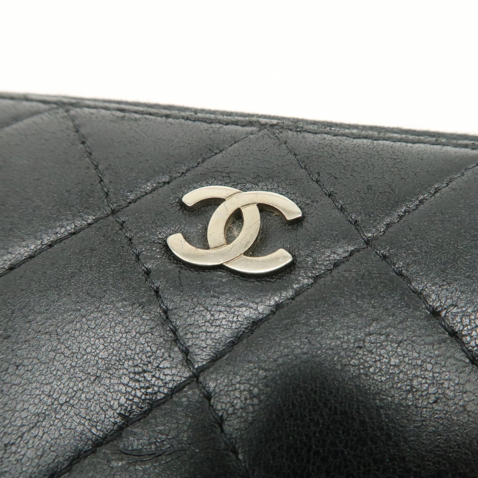 CHANEL Matelasse Lamb Skin Round Zippy Long Wallet Black A50097