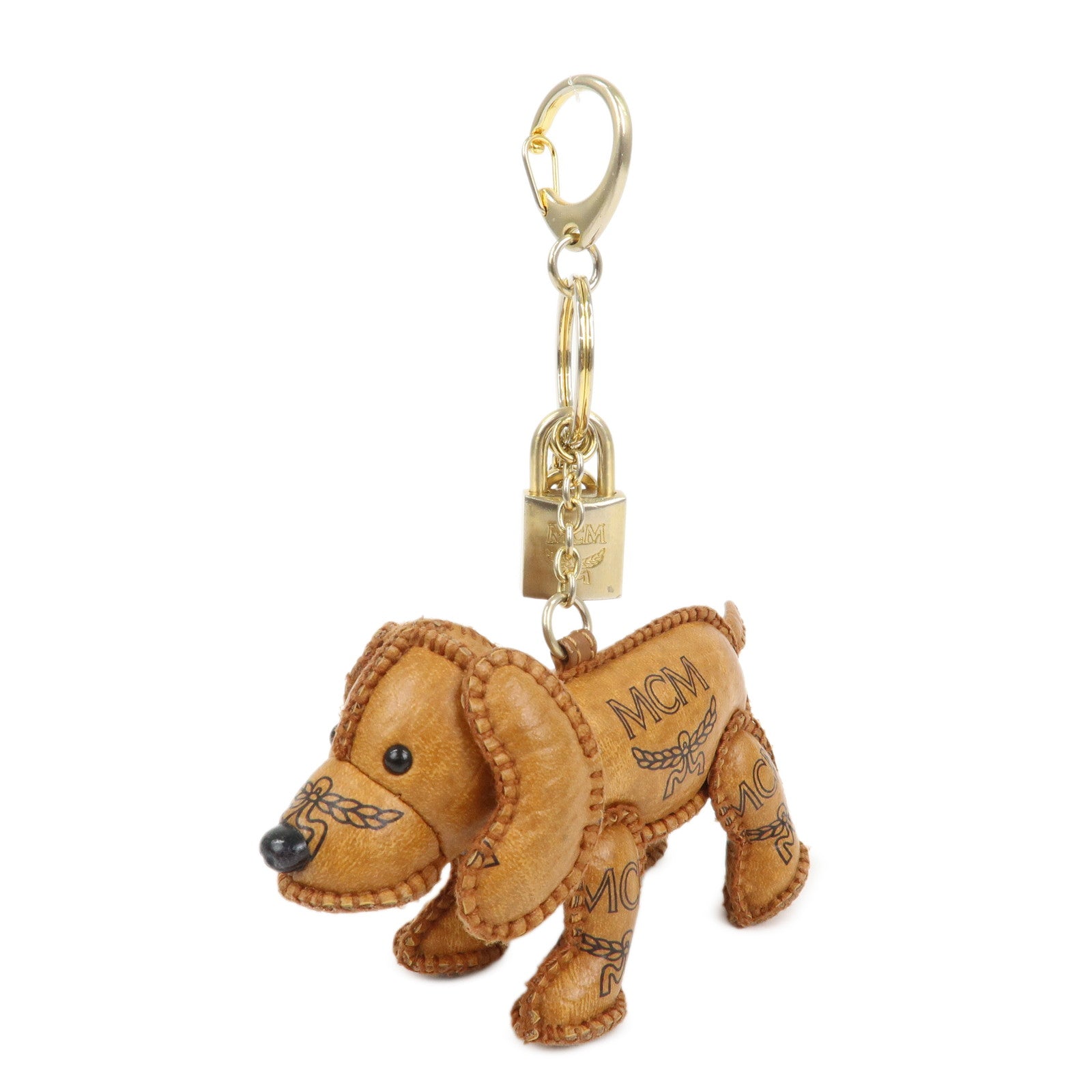 MCM Logo Leather Dog Charm Bag Charm Key Charm Brown