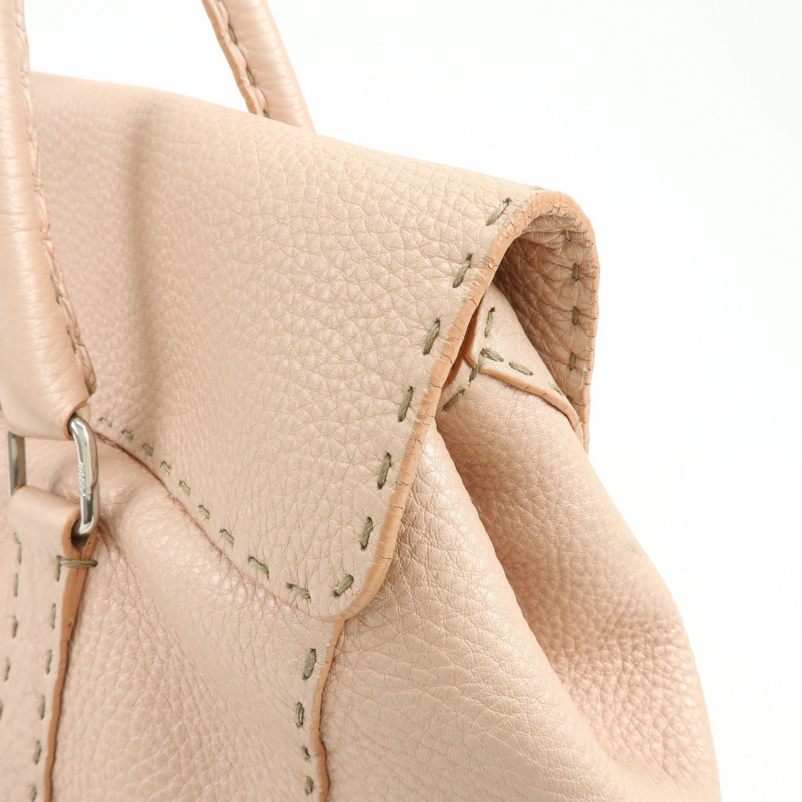 FENDI Selleria Leather Hand Bag Shoulder Bag Pink 8BR458