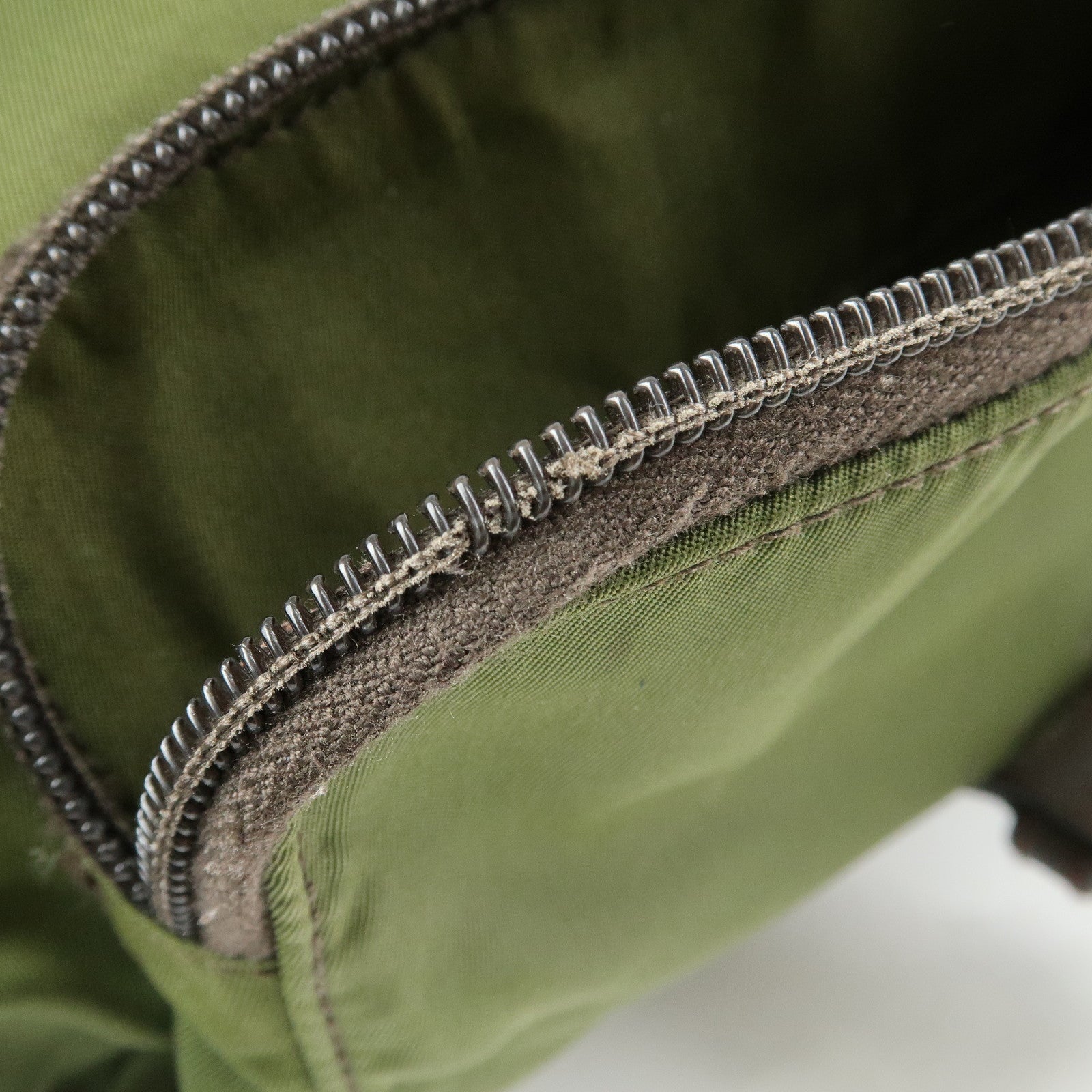 PRADA Triangle Logo Nylon Leather Shoulder Bag Khaki Brown