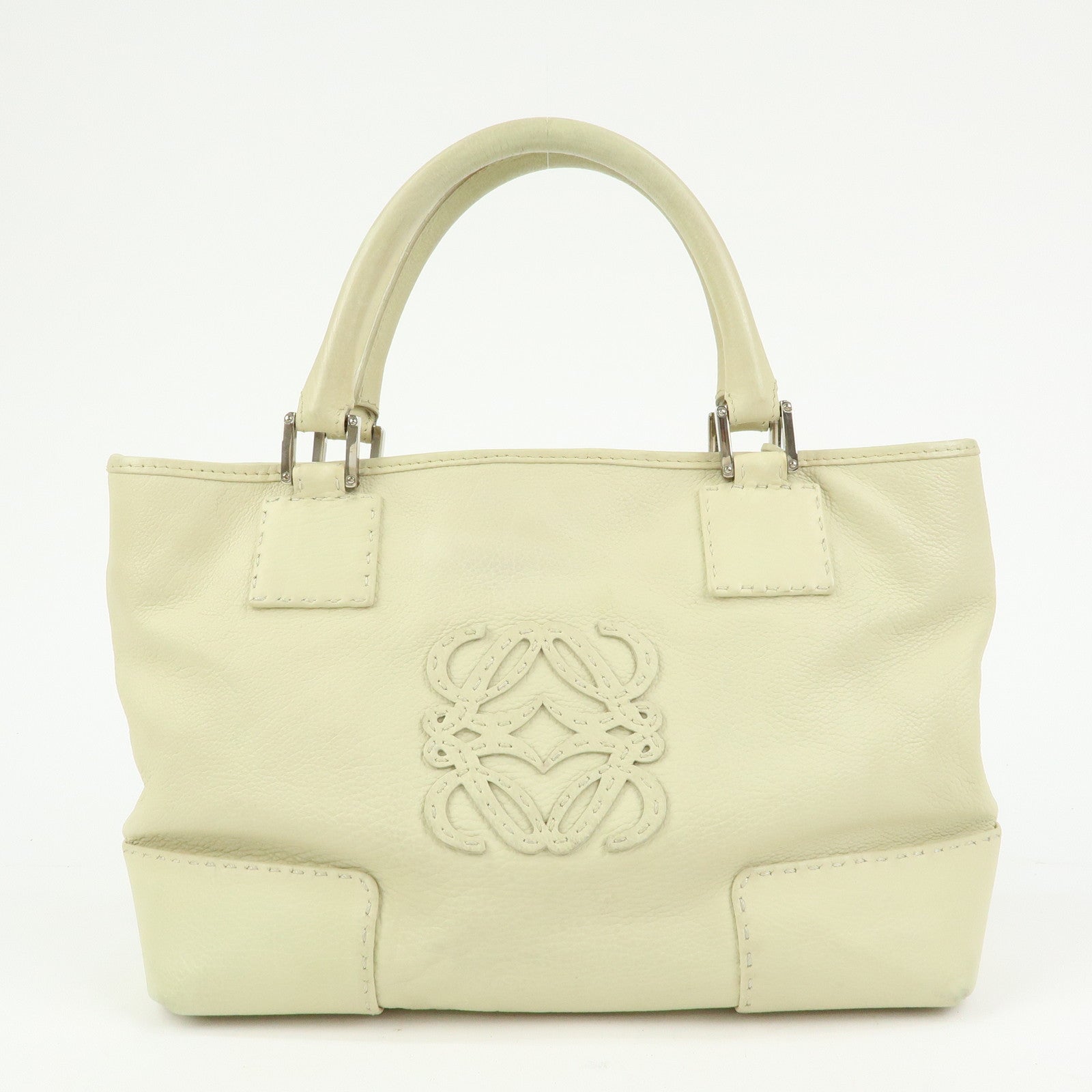 LOEWE Anagram Leather Tote Bag Hand Bag Ivory