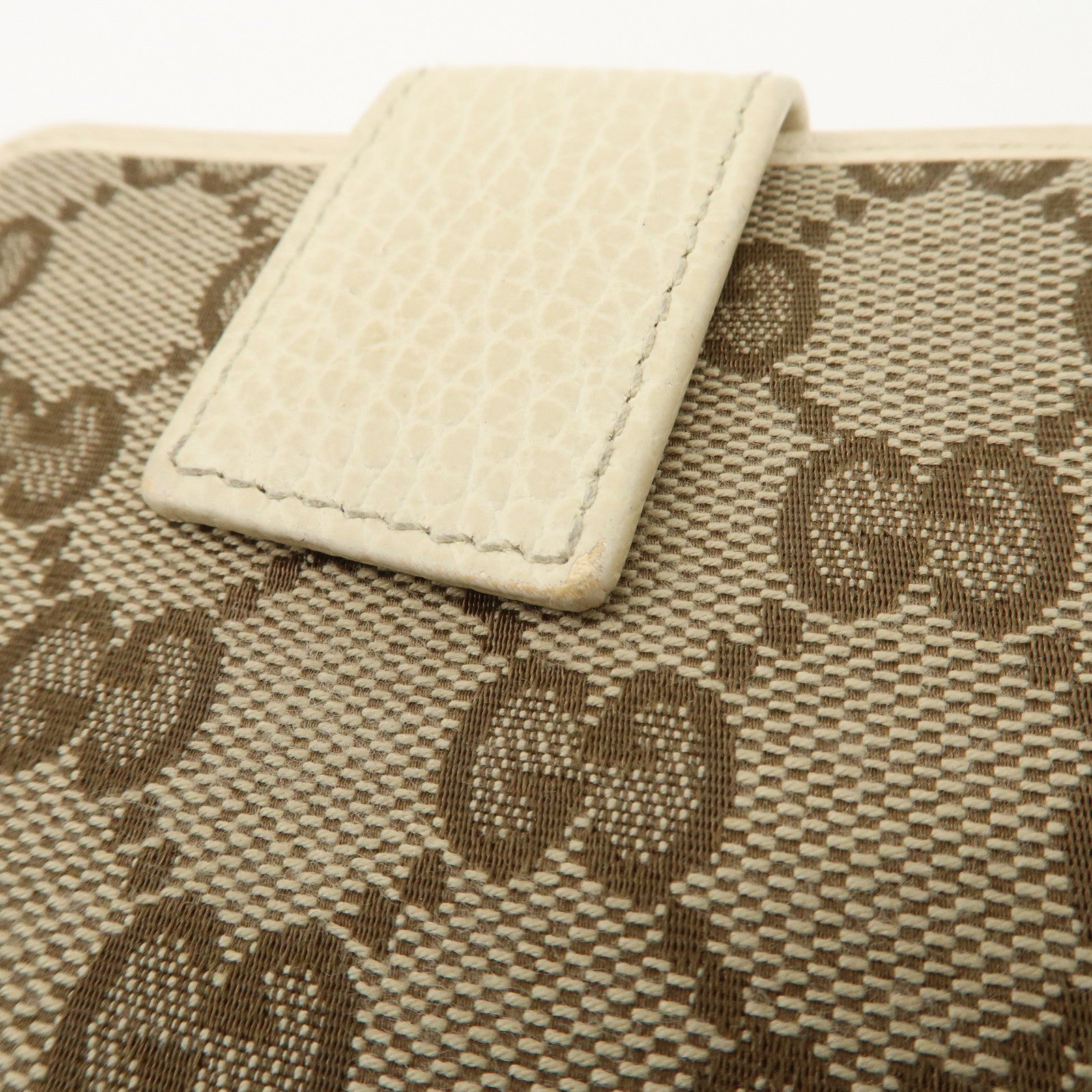 GUCCI GG Canvas Leather Bi-fold Wallet Beige Ivory 346056 Used