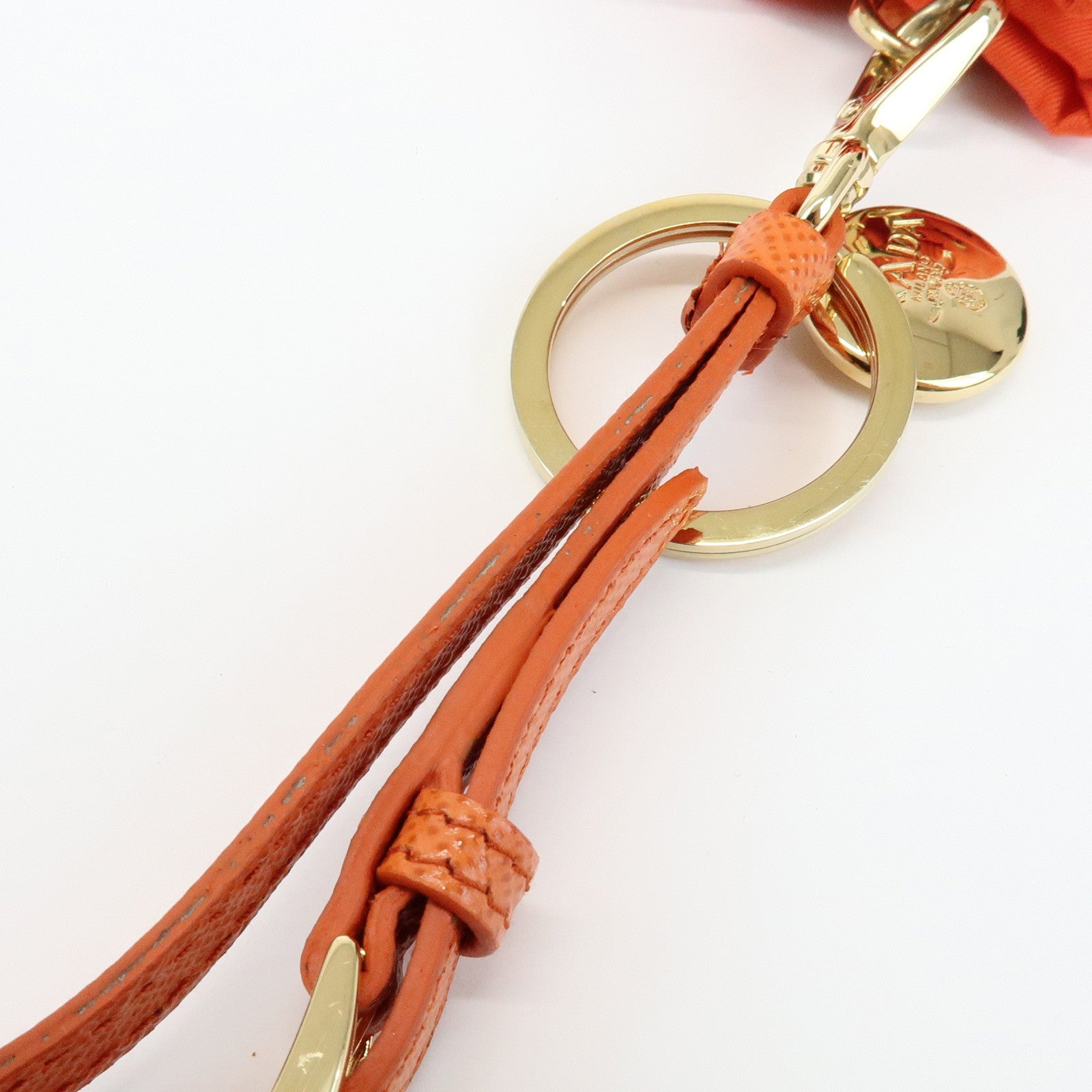 PRADA Triangle Logo Nylon Drawstring Wrist Bag Orange 1TT202