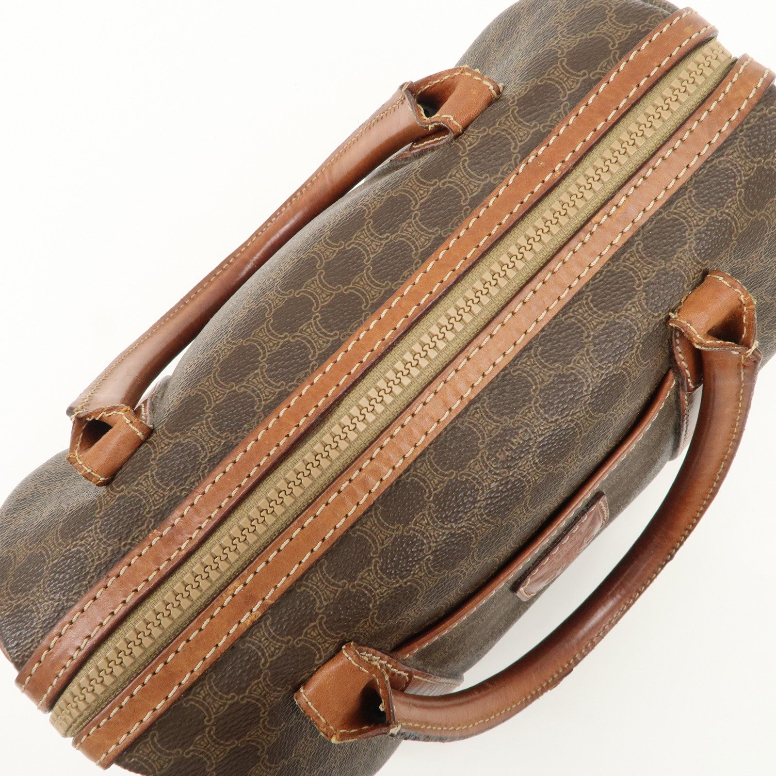 CELINE Macadam PVC Leather Boston Bag Brown Gold HDW