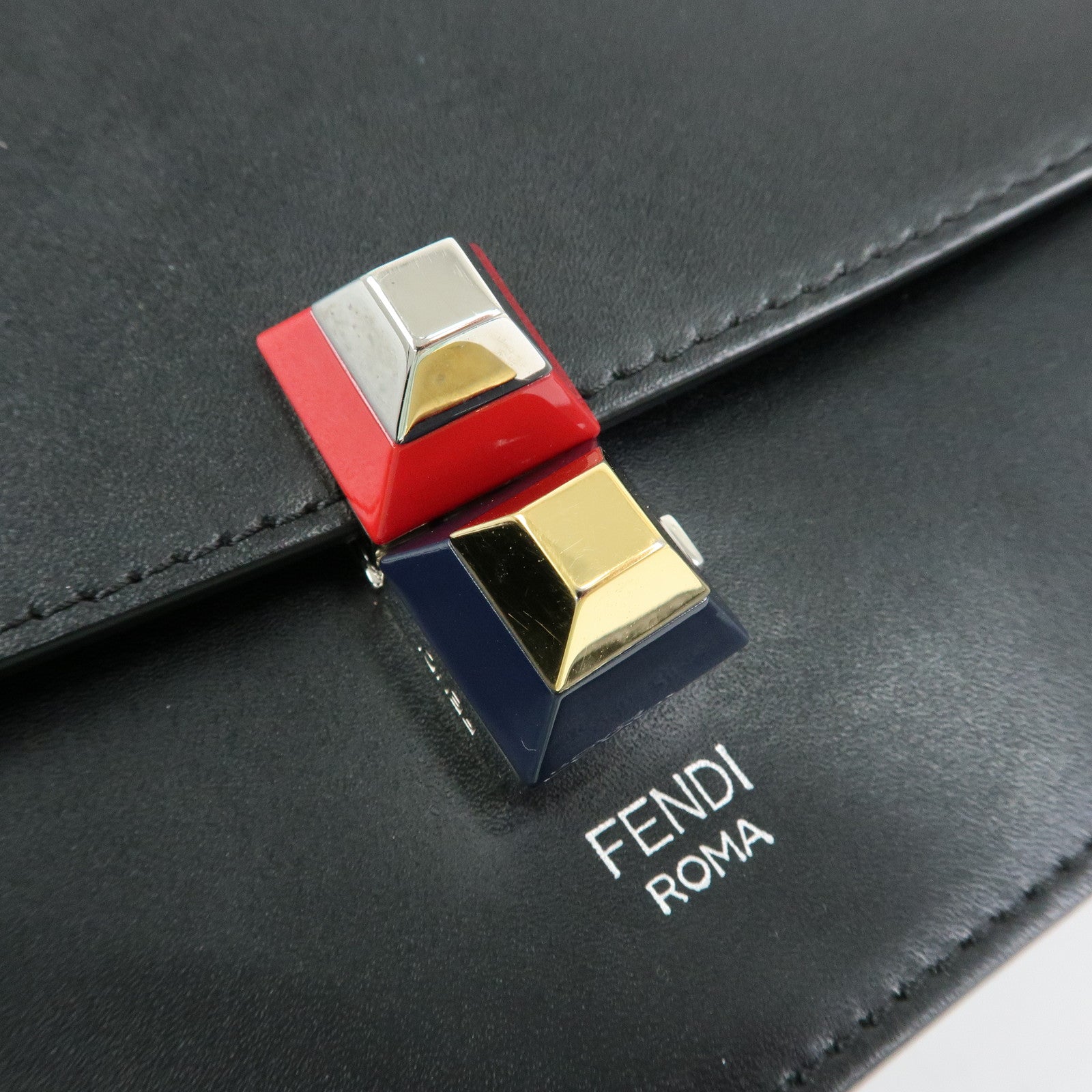 FENDI Kan I Mini Leather Chain Shoulder Crossbody Bag Black 8M0381