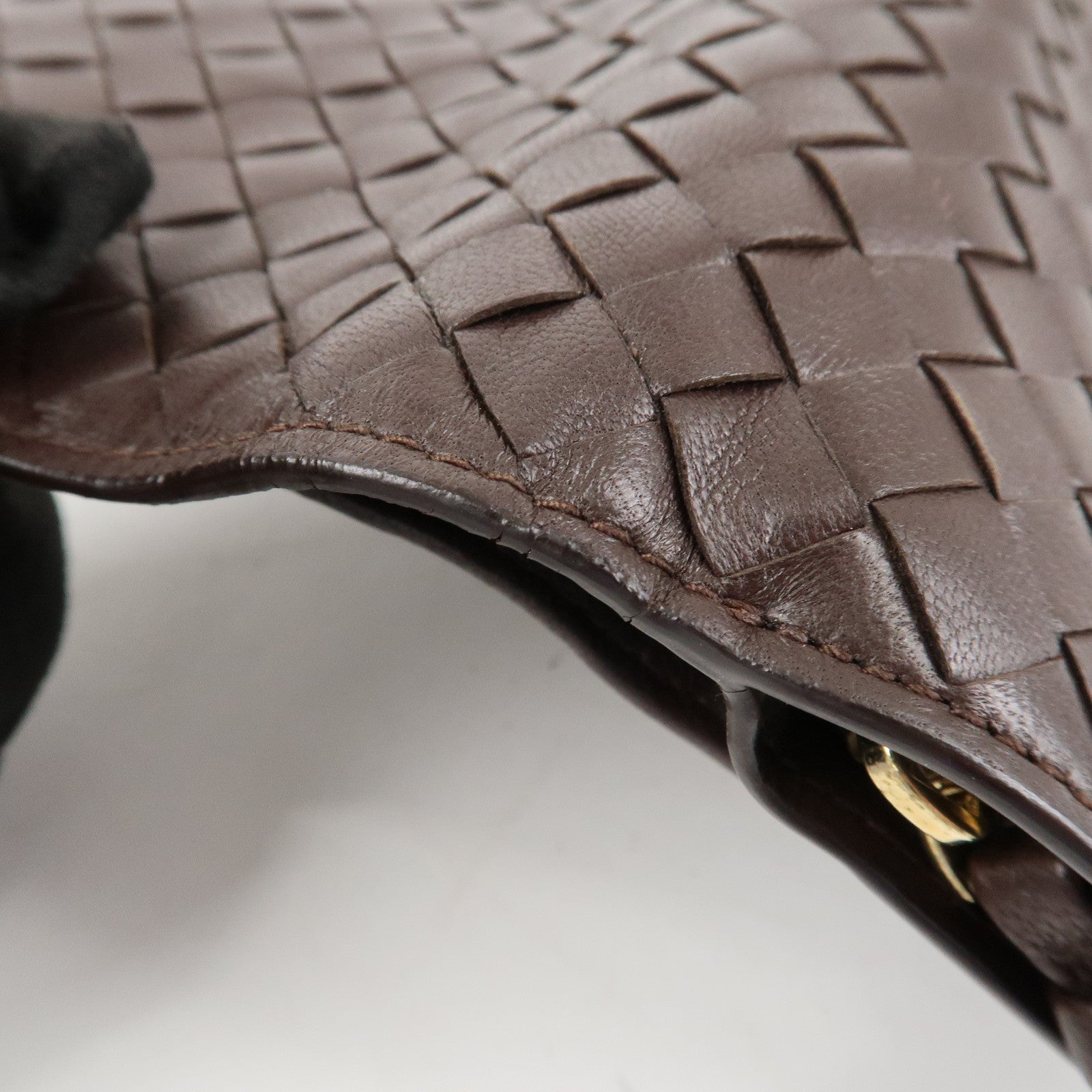 BOTTEGA VENETA Intrecciato Leather Bi-Fold Wallet Dark Brown 121060 Used
