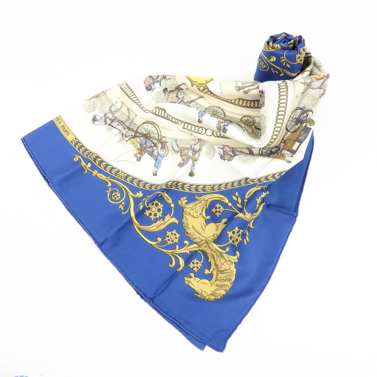 HERMES Carre 90 Silk 100% Scarf LA PROMENADE DE LONGCHAMPS