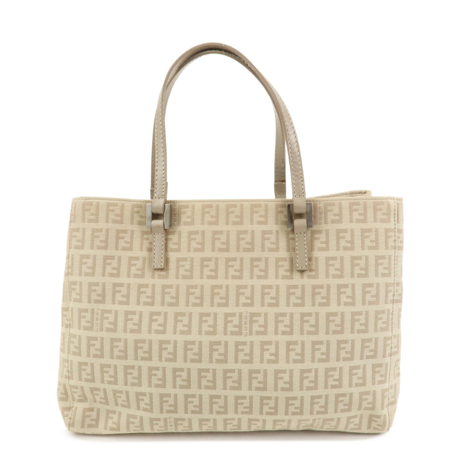 FENDI Zucchino Canvas Leather Tote Bag Hand Bag Beige 8BH072