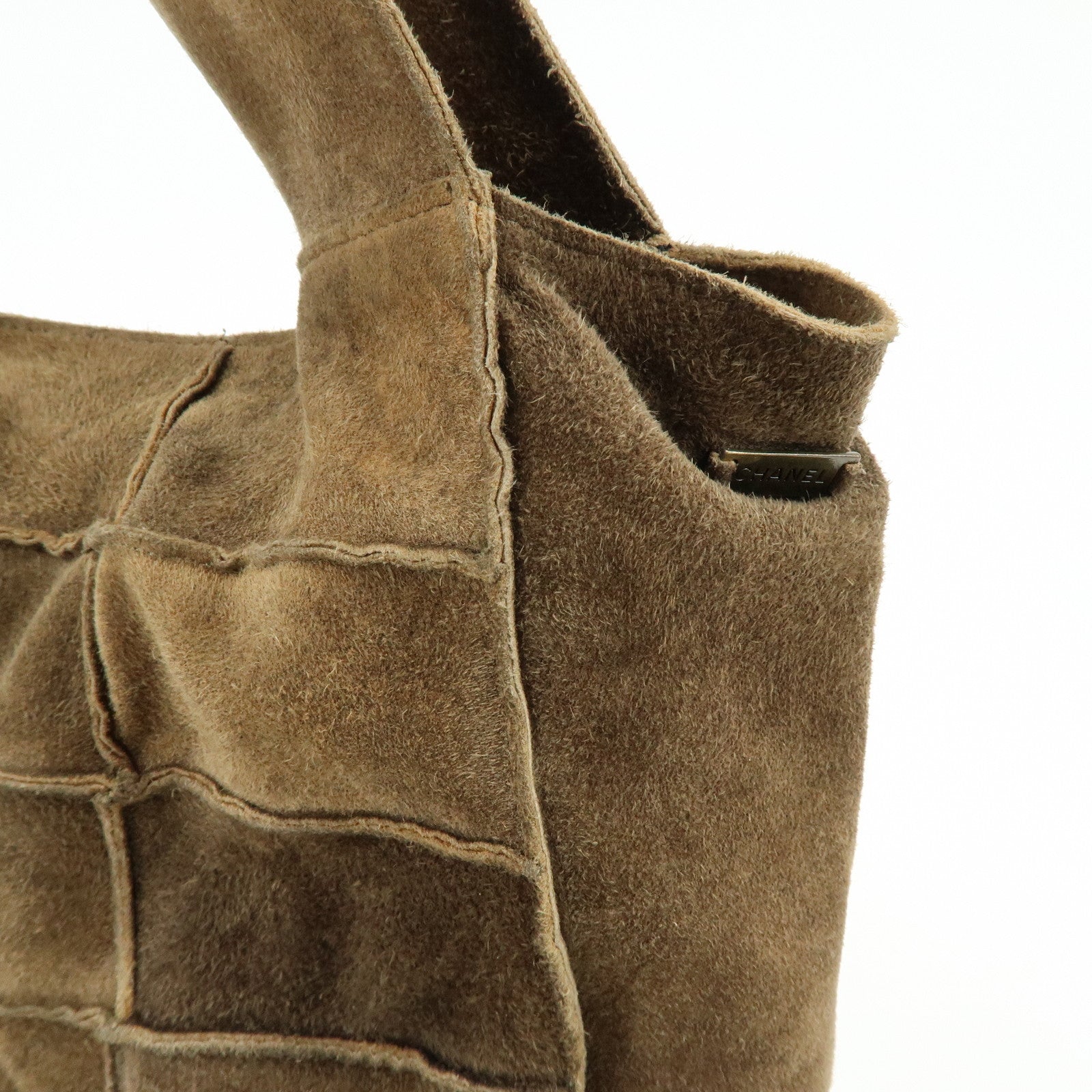 CHANEL Suede Patchwork Tote Bag Shoulder Bag Brown