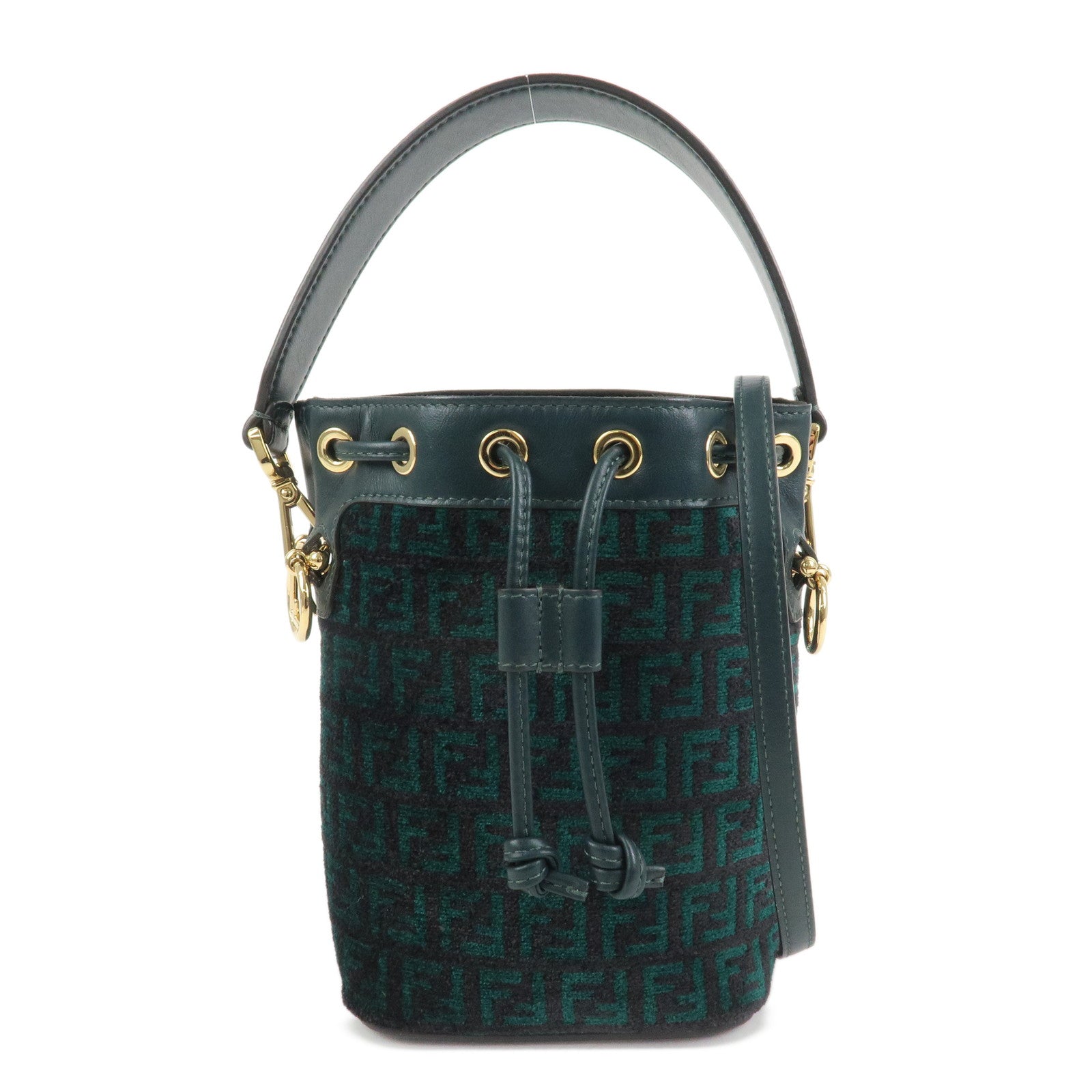 FENDI Mon Tresor Canvas Leather 2Way Bag Hand Bag Green 8BS010