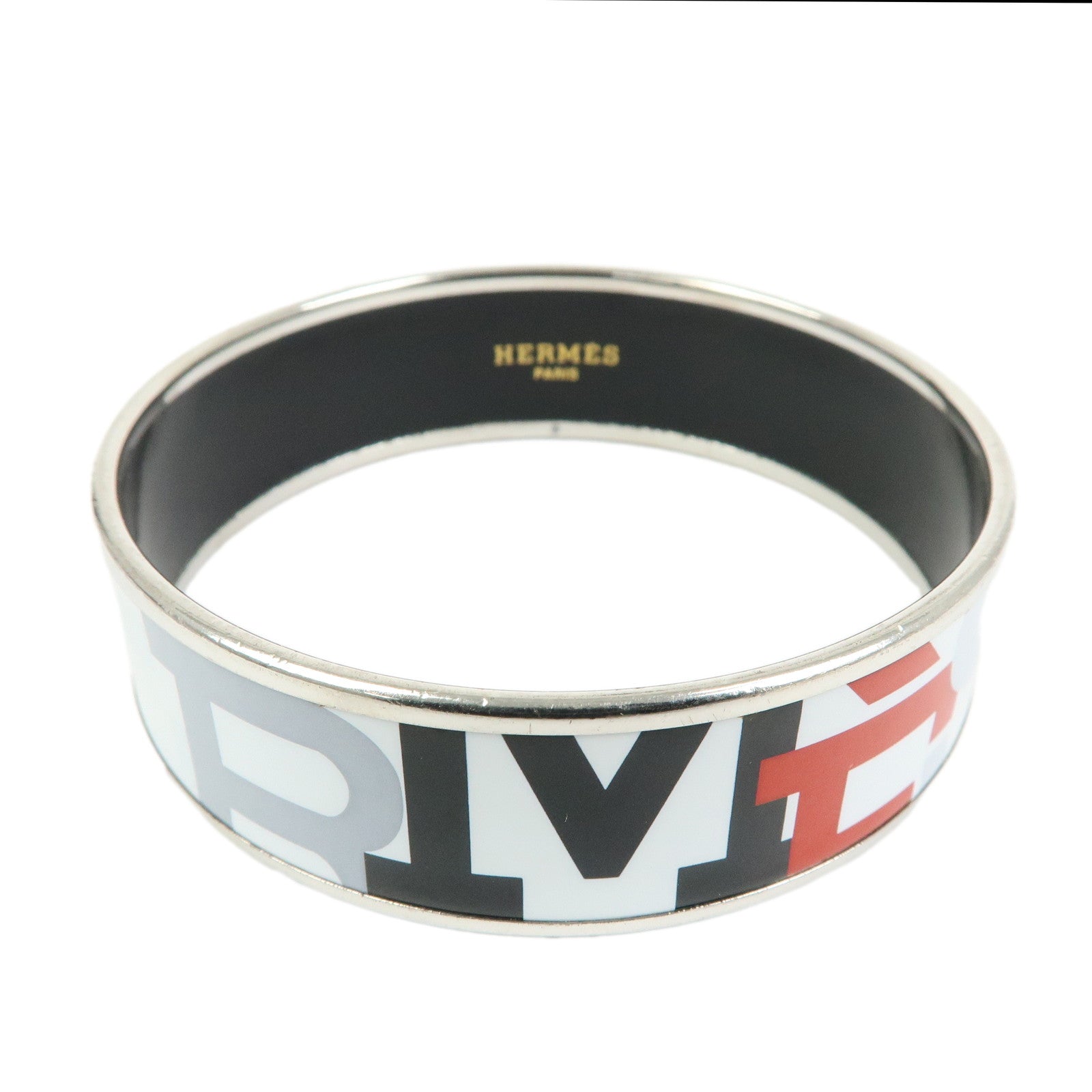 HERMES Email GM Plated Bangle Bracelet White Black Red