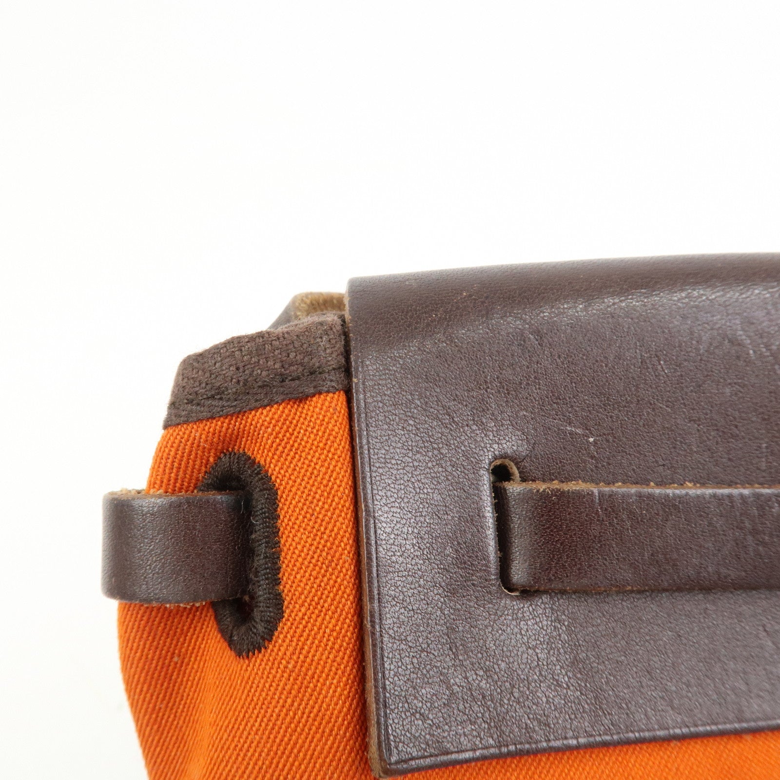 HERMES Logo Canvas Leather Herbag TPM Shoulder Bag H Stamped Red