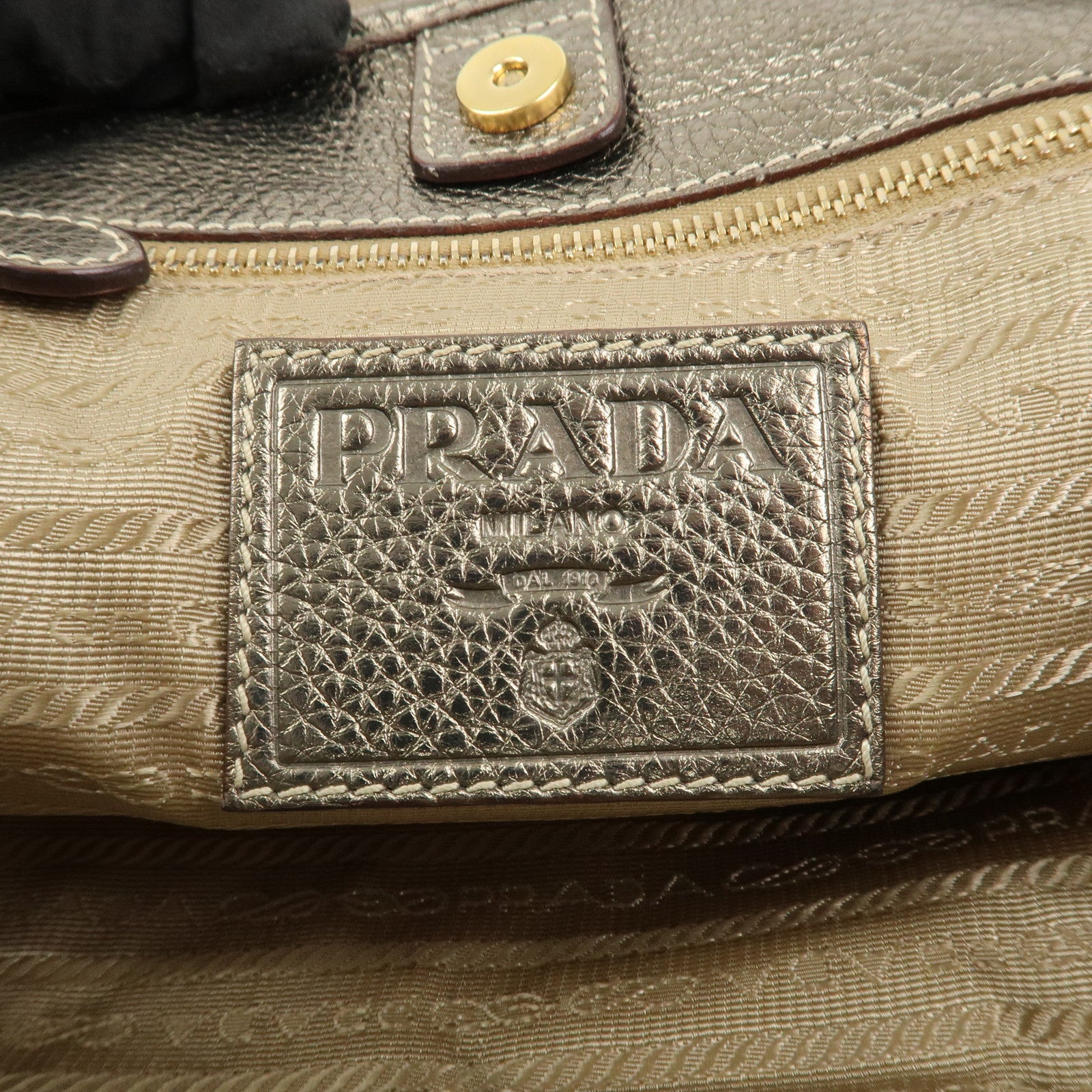 PRADA Nylon Jacquard 2Way Tote Shoulder Bag Beige BN1452 Used
