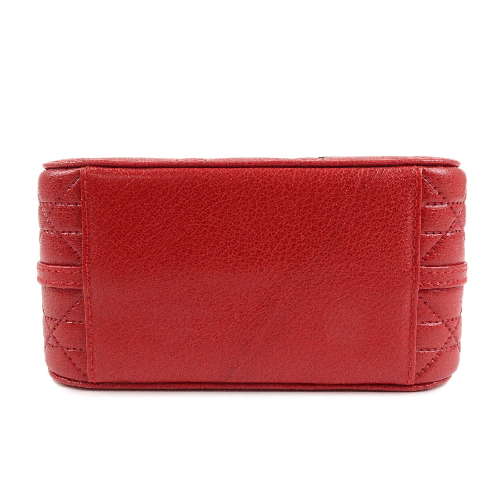 Christian Dior Cannage Leather Vanity Bag Hand Bag Red Silver HDW Used