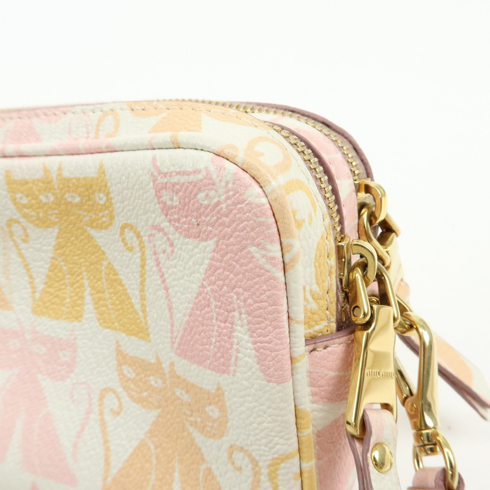 MIU MIU Cat Madras Leather Shoulder Bag Pink Orange White 5NF011