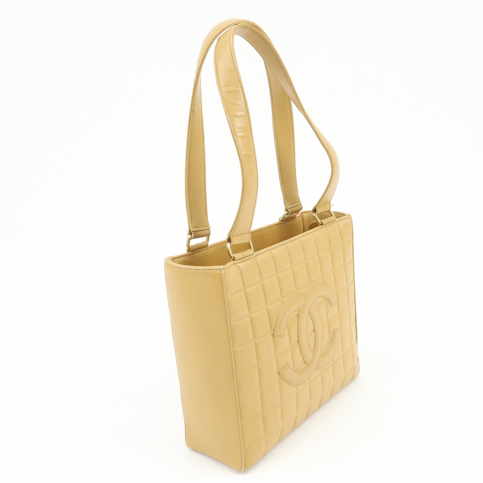 CHANEL Chocolate Bar Lamb Skin Tote Bag Hand Bag Beige A17809