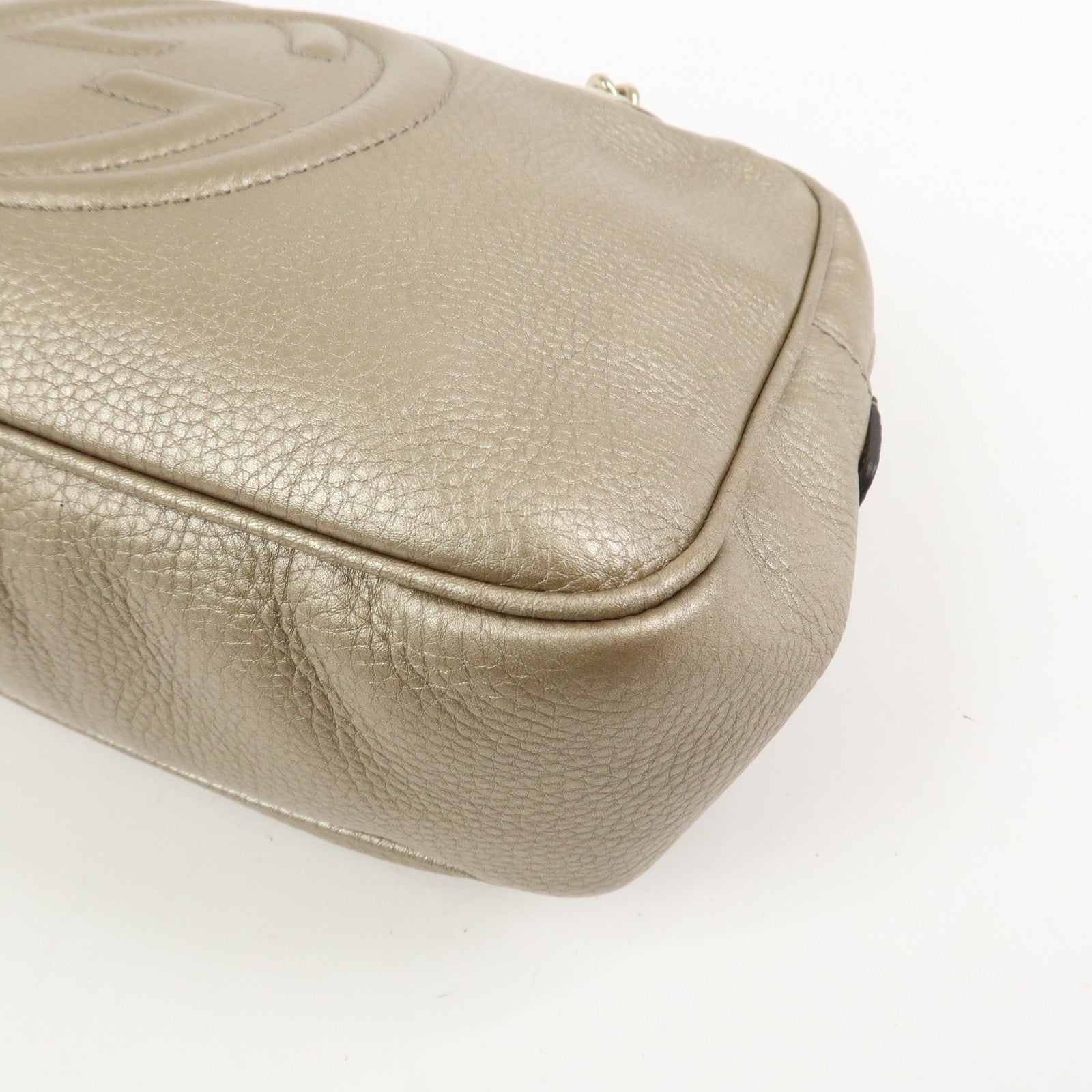 GUCCI SOHO Interlocking G Leather Shoulder Bag Metallic Brown 308983